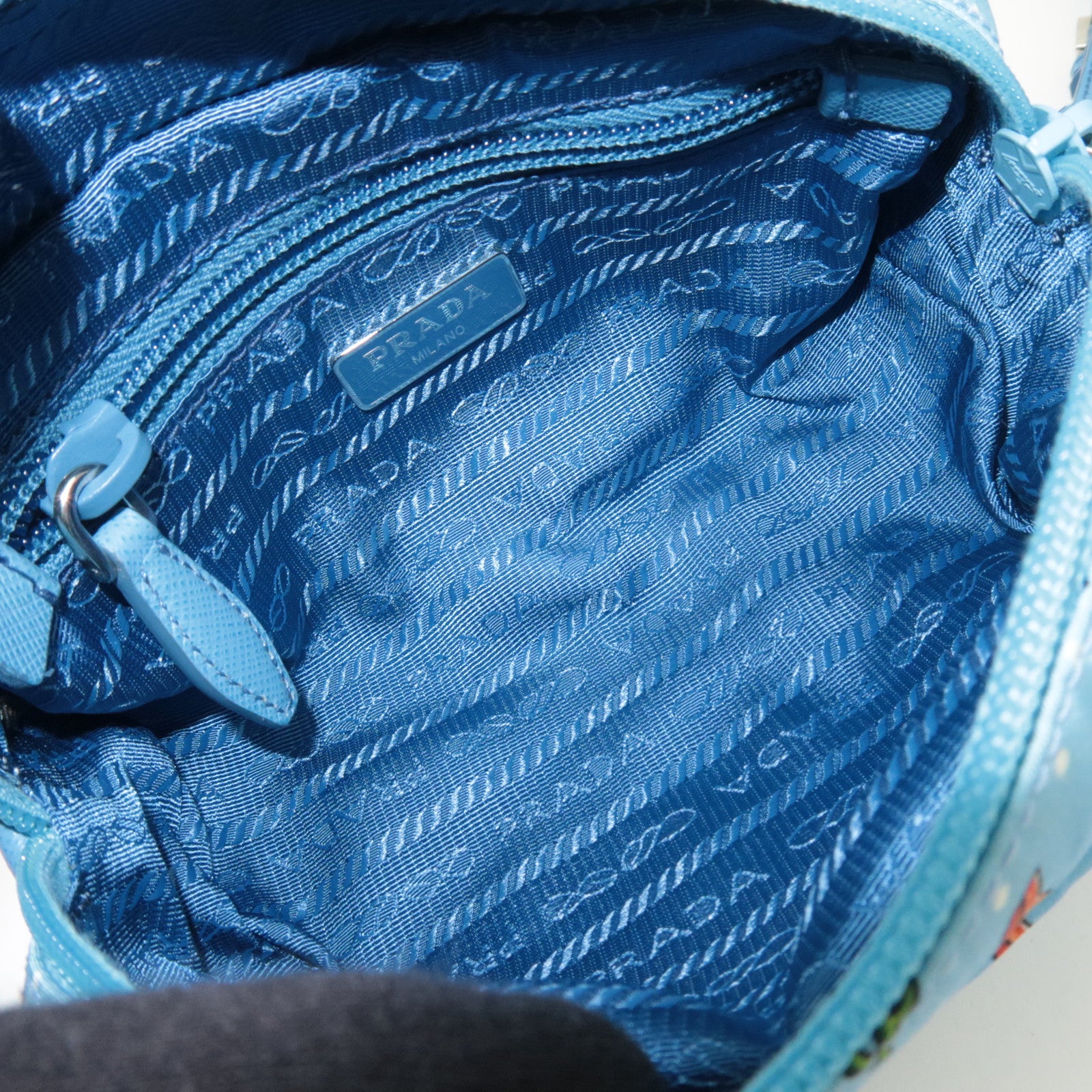 PRADA Cactus Print Small Pouch Nylon Leather Light Blue