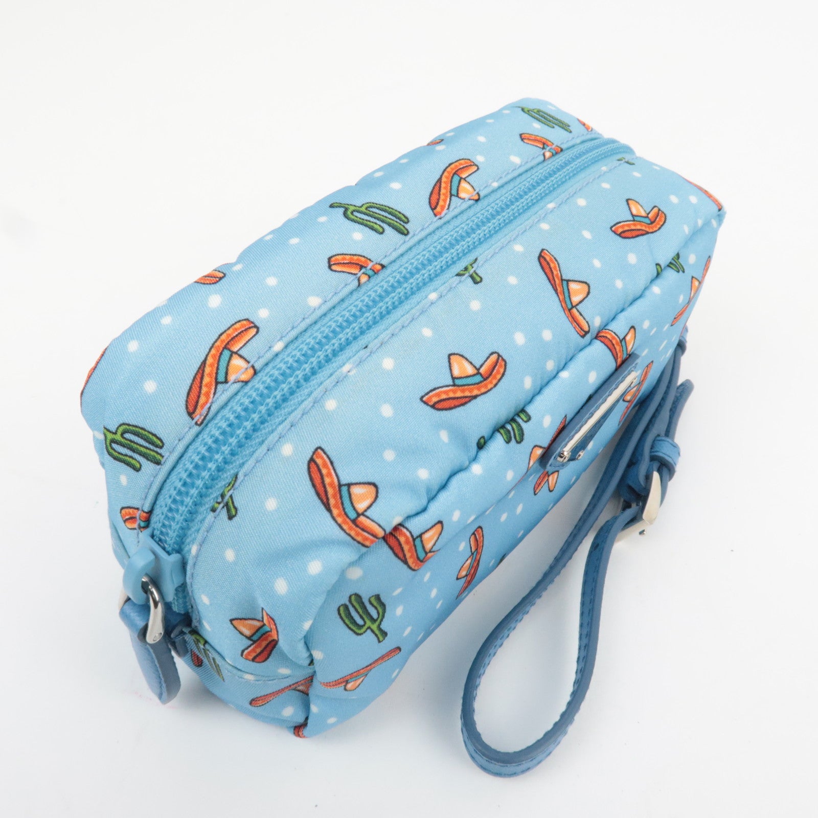 PRADA Cactus Print Small Pouch Nylon Leather Light Blue
