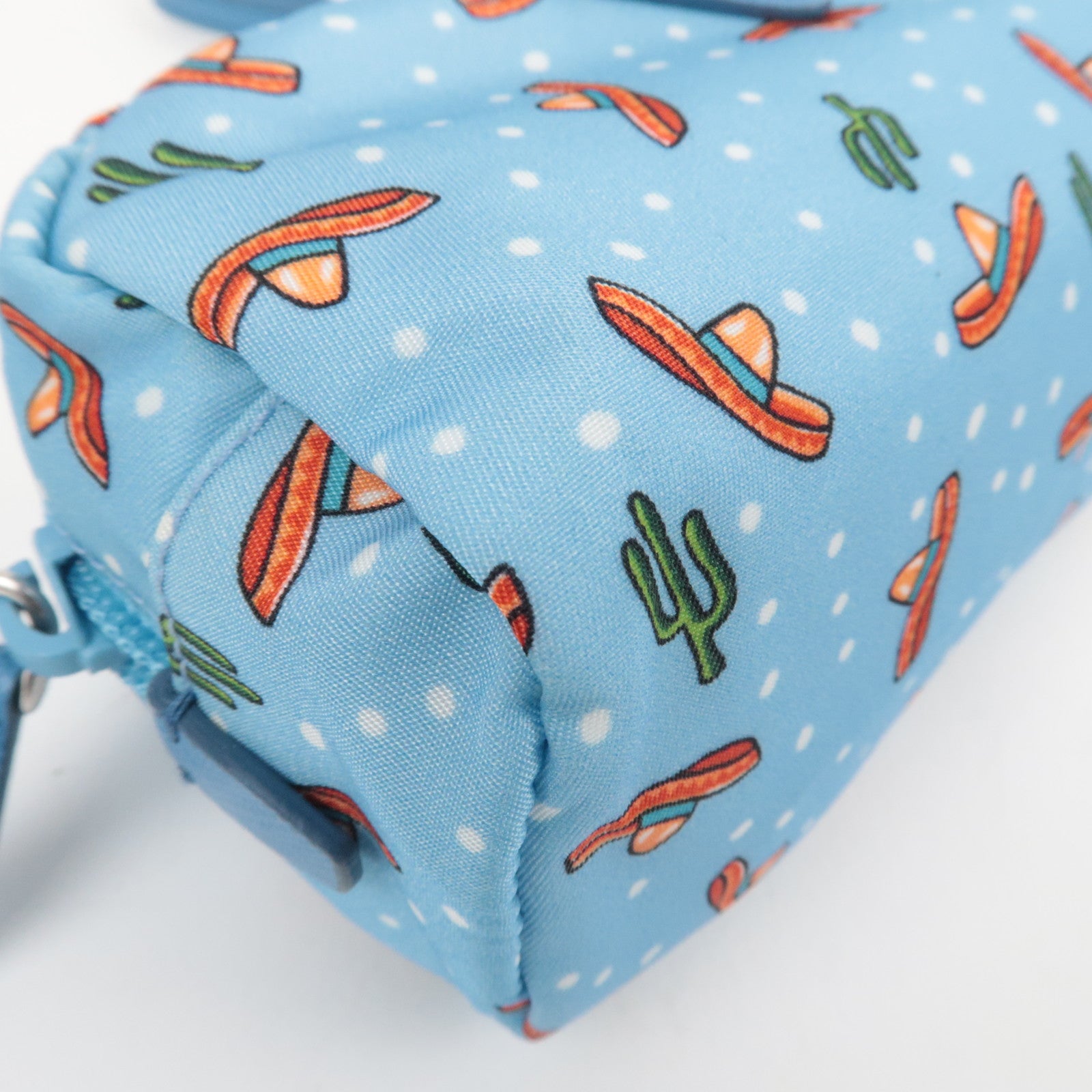 PRADA Cactus Print Small Pouch Nylon Leather Light Blue