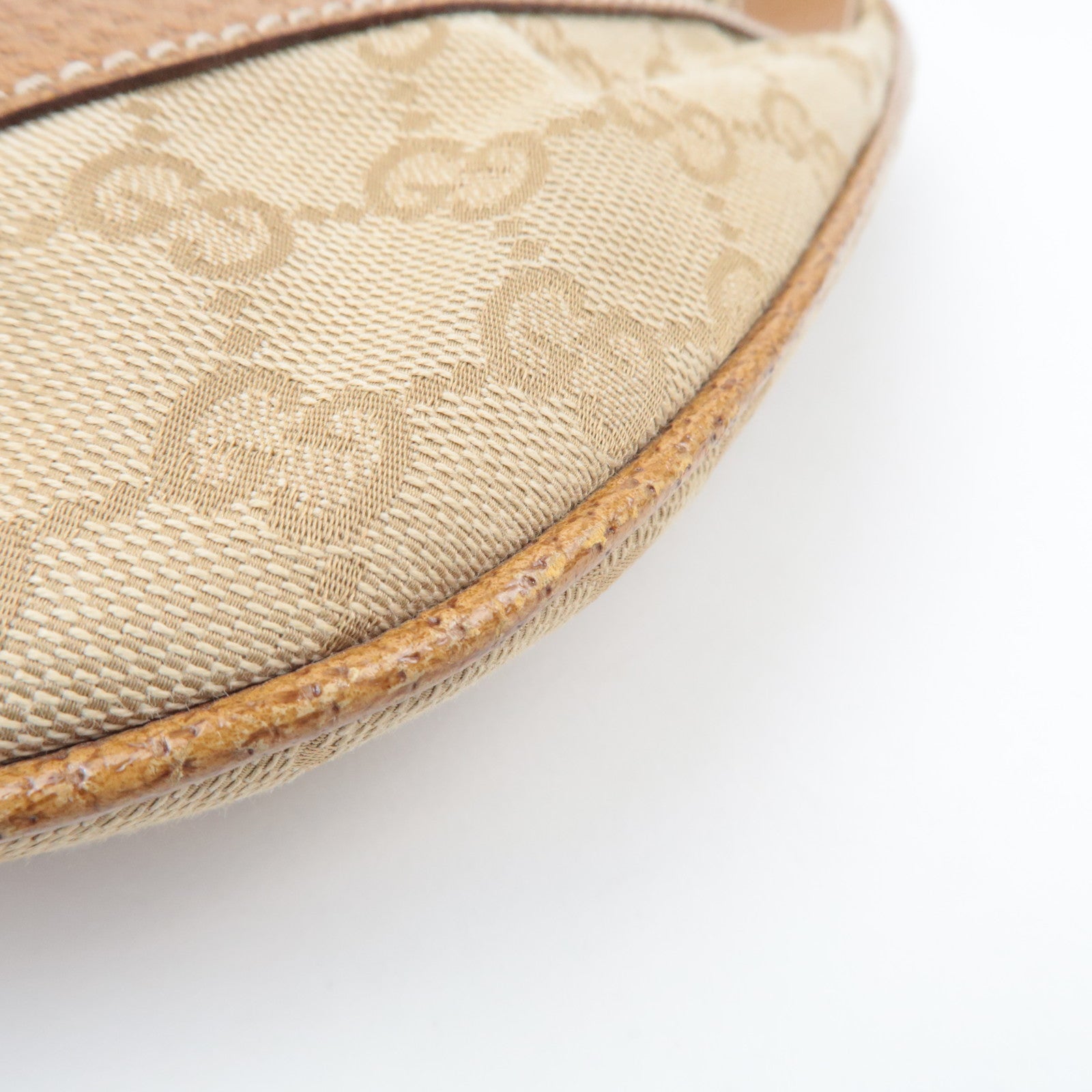GUCCI GG Canvas Leather Shoulder Bag Beige Brown 124358