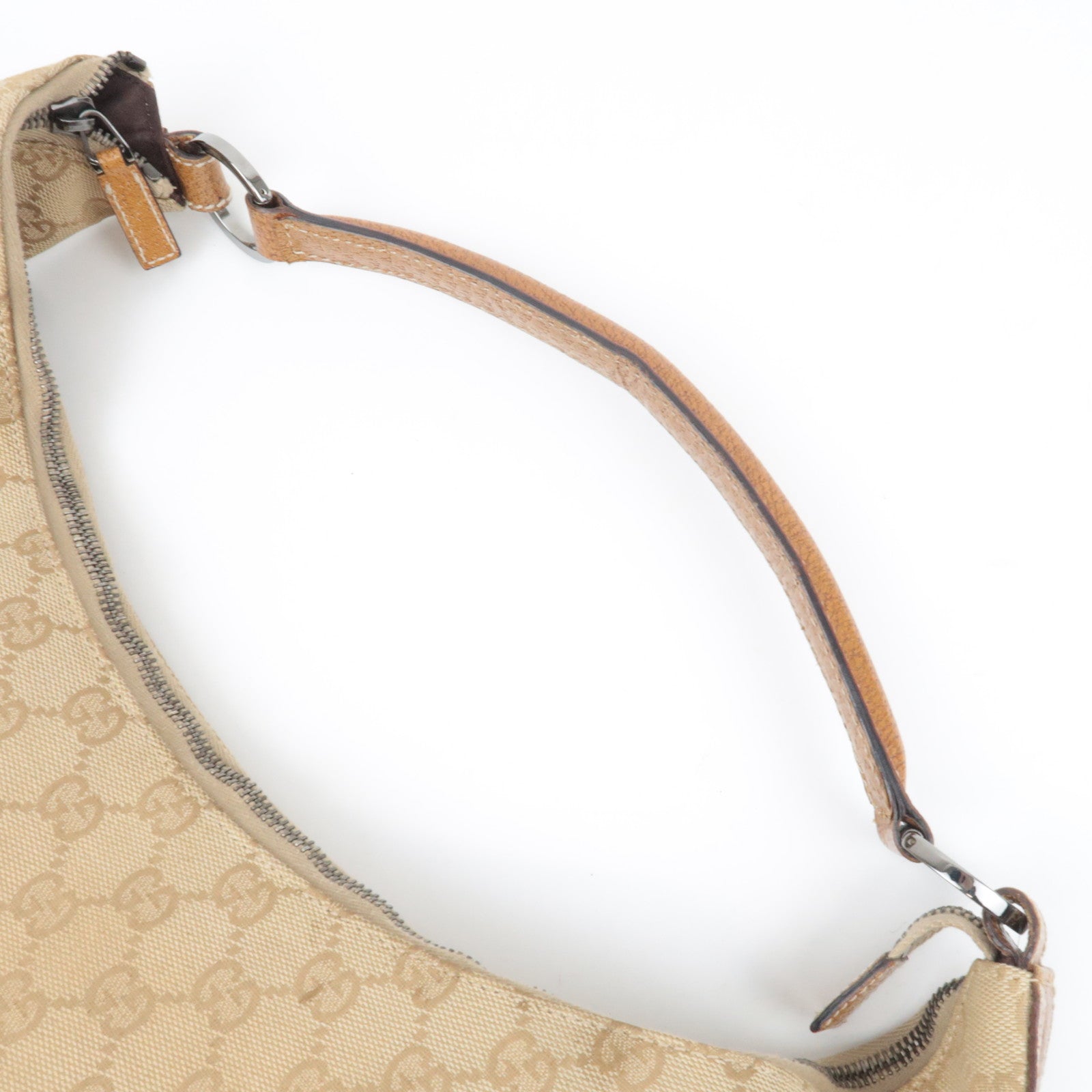 GUCCI GG Canvas Leather Shoulder Bag Beige Brown 124358