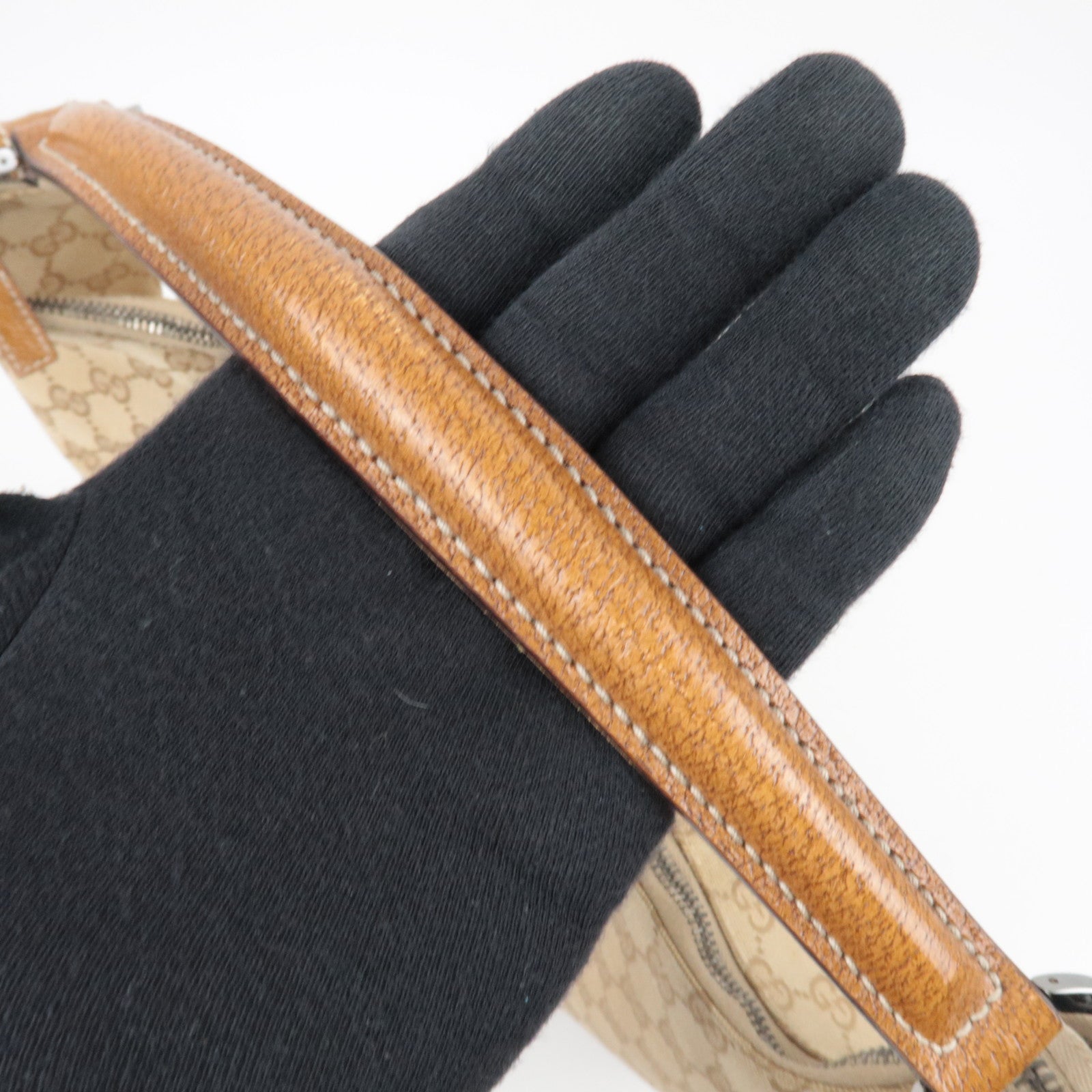 GUCCI GG Canvas Leather Shoulder Bag Beige Brown 124358