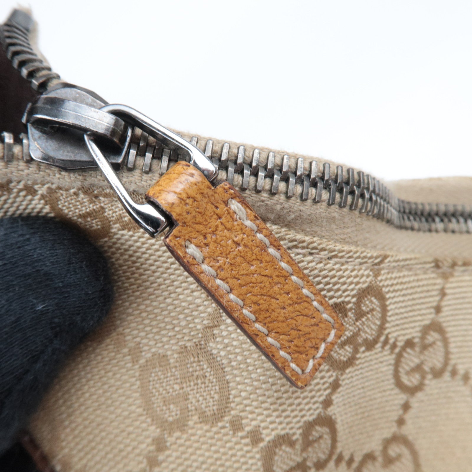 GUCCI GG Canvas Leather Shoulder Bag Beige Brown 124358