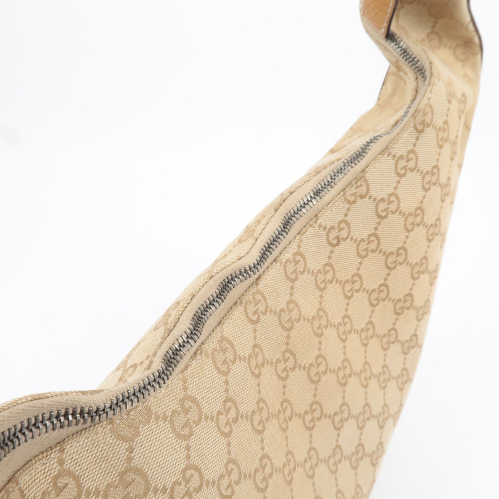 GUCCI GG Canvas Leather Shoulder Bag Beige Brown 124358