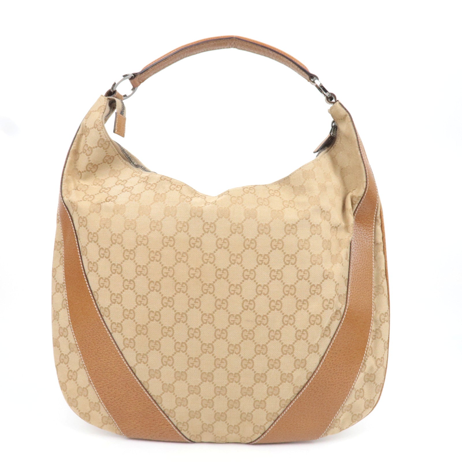 GUCCI GG Canvas Leather Shoulder Bag Beige Brown 124358