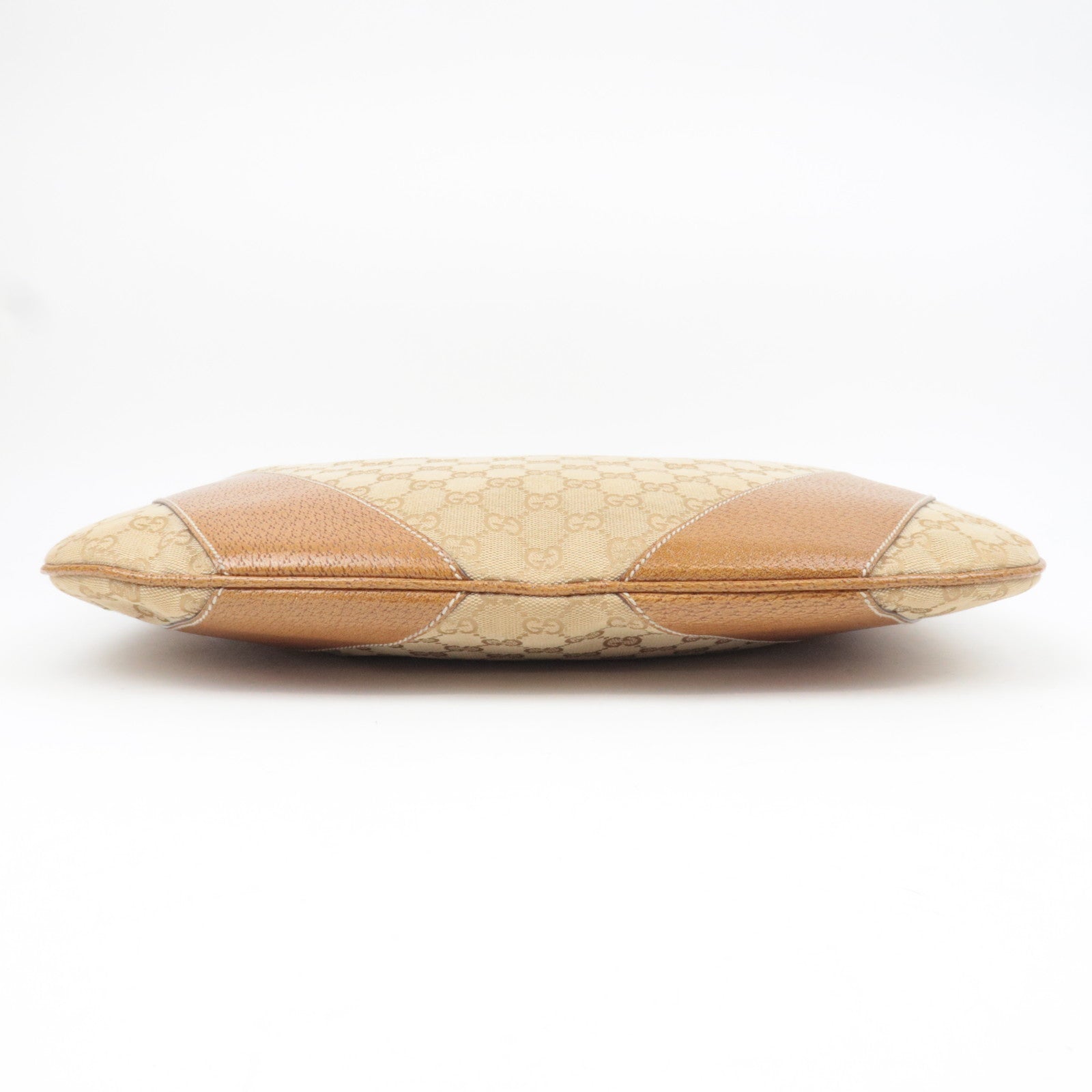 GUCCI GG Canvas Leather Shoulder Bag Beige Brown 124358