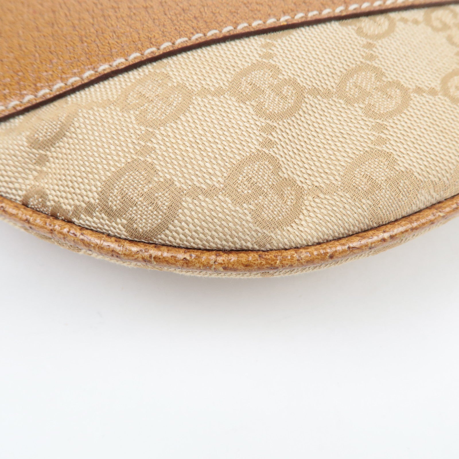 GUCCI GG Canvas Leather Shoulder Bag Beige Brown 124358