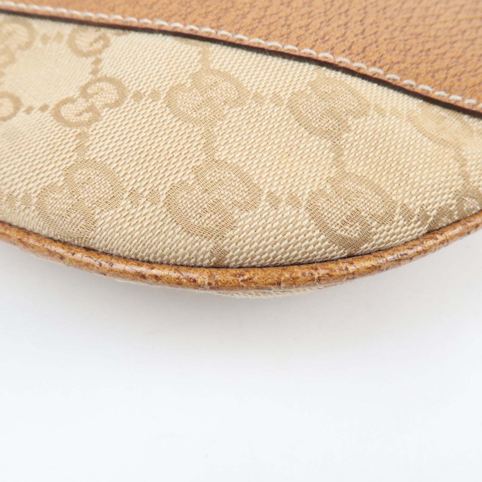 GUCCI GG Canvas Leather Shoulder Bag Beige Brown 124358