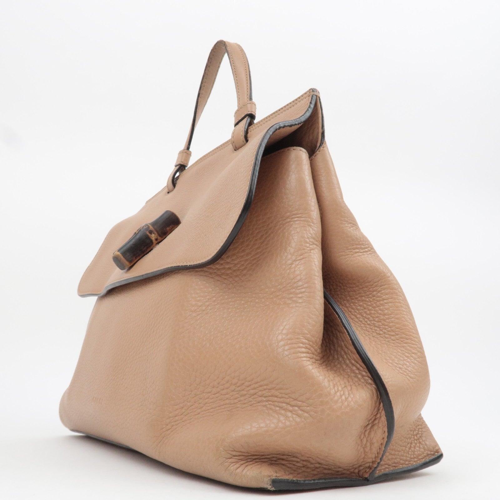 GUCCI Bamboo Daily 2Way Leather Handbag Beige 392013