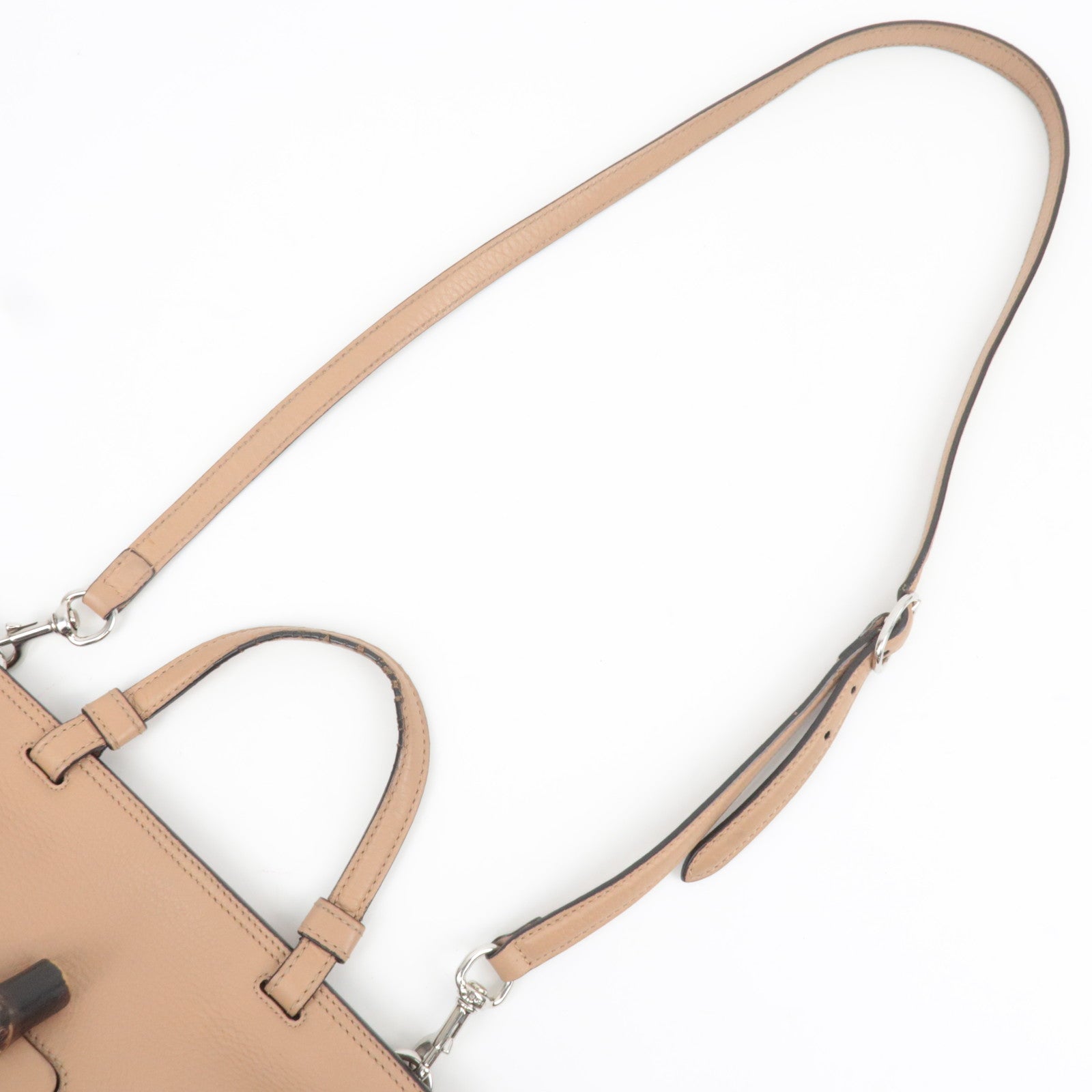 GUCCI Bamboo Daily 2Way Leather Handbag Beige 392013