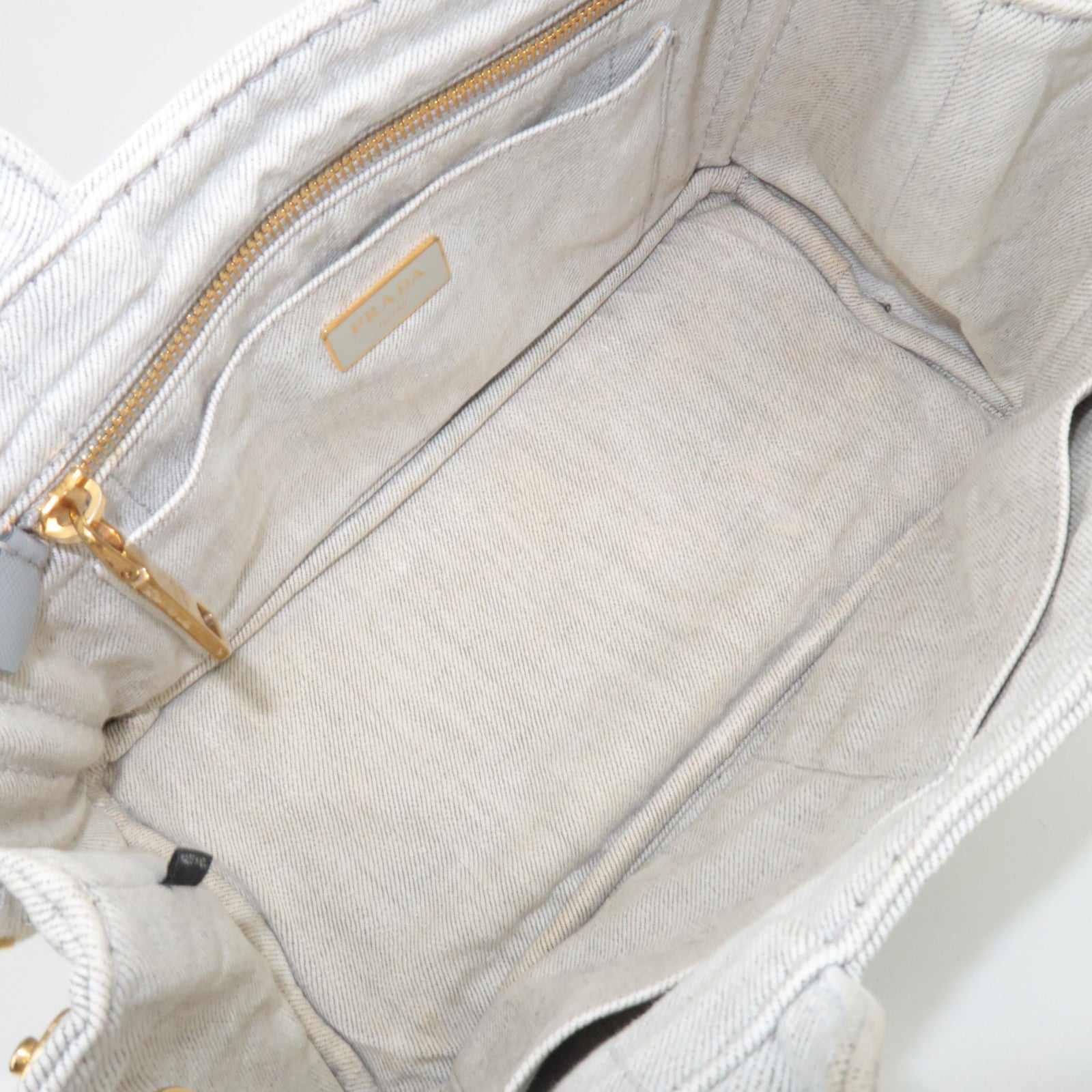 PRADA Canapa Mini 2Way Denim Tote Bag White 1BG439