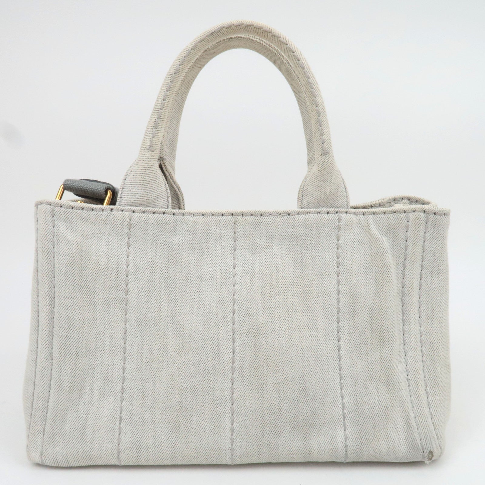 PRADA Canapa Mini 2Way Denim Tote Bag White 1BG439
