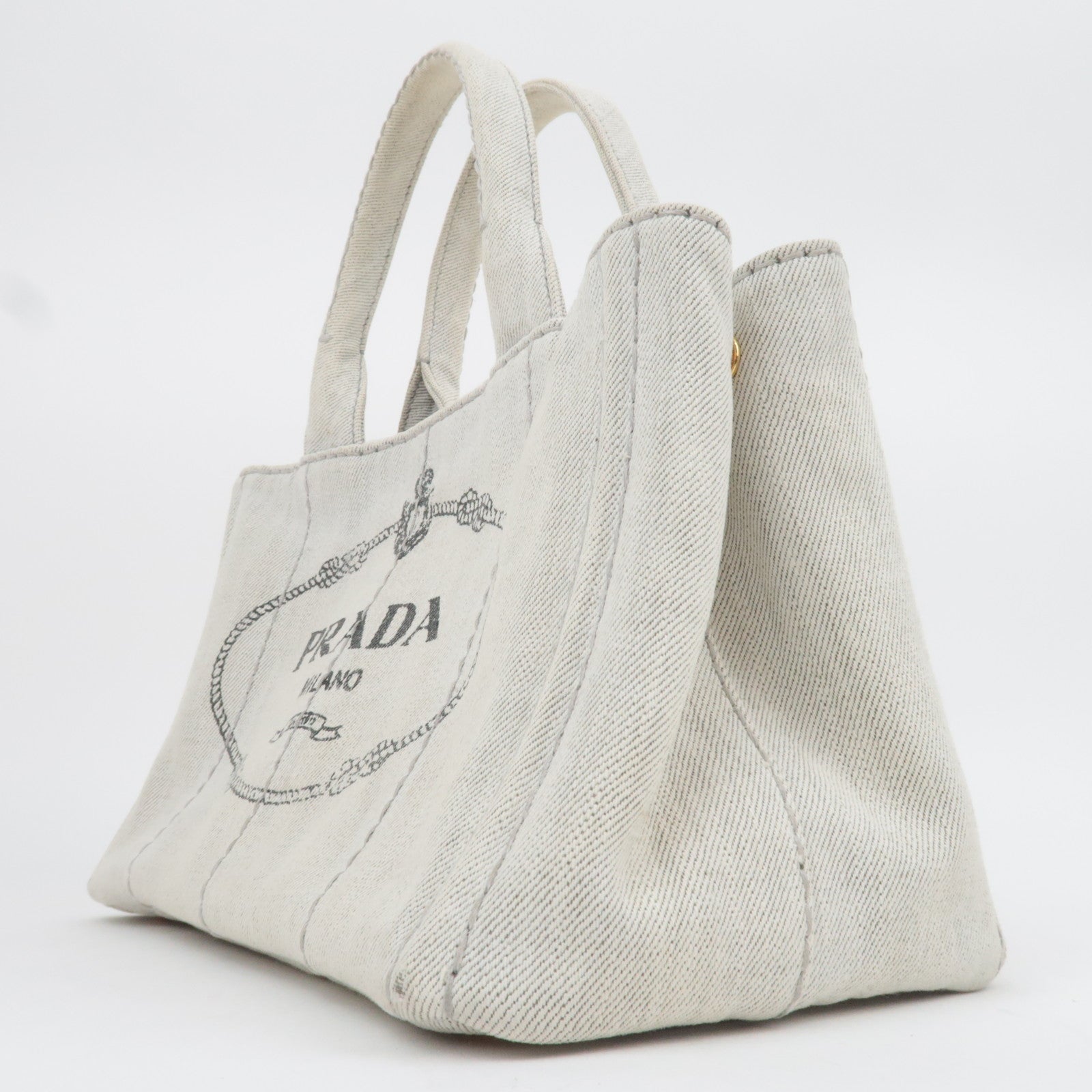 PRADA Canapa Mini 2Way Denim Tote Bag White 1BG439