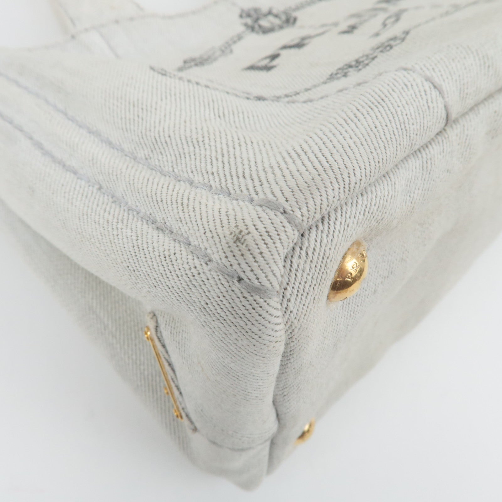 PRADA Canapa Mini 2Way Denim Tote Bag White 1BG439