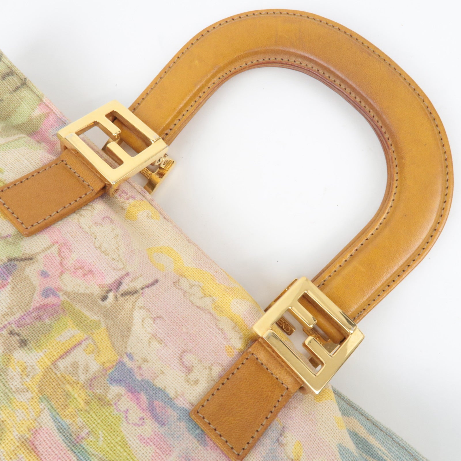 FENDI Canvas Leather Handbag Multicolor Brown