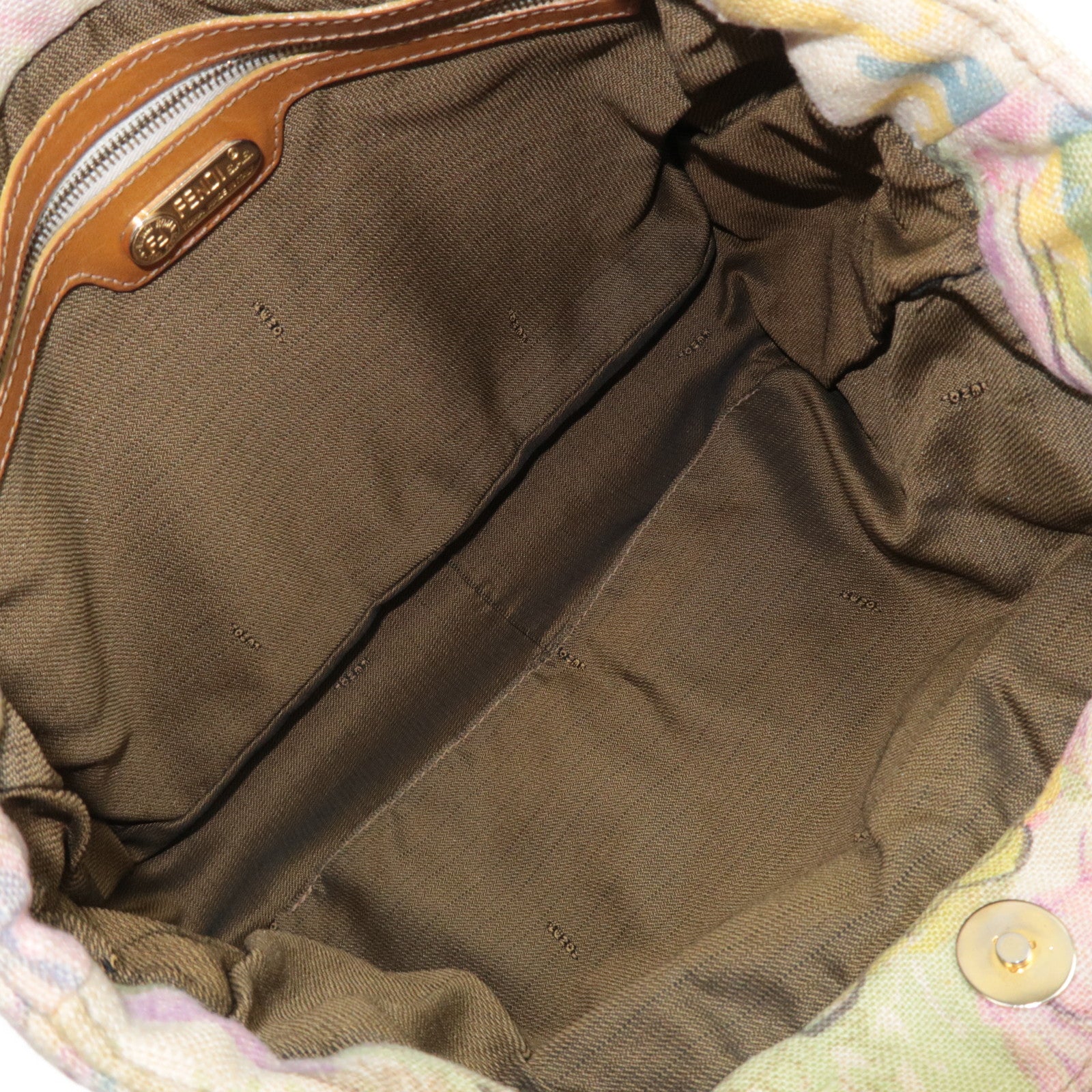 FENDI Canvas Leather Handbag Multicolor Brown