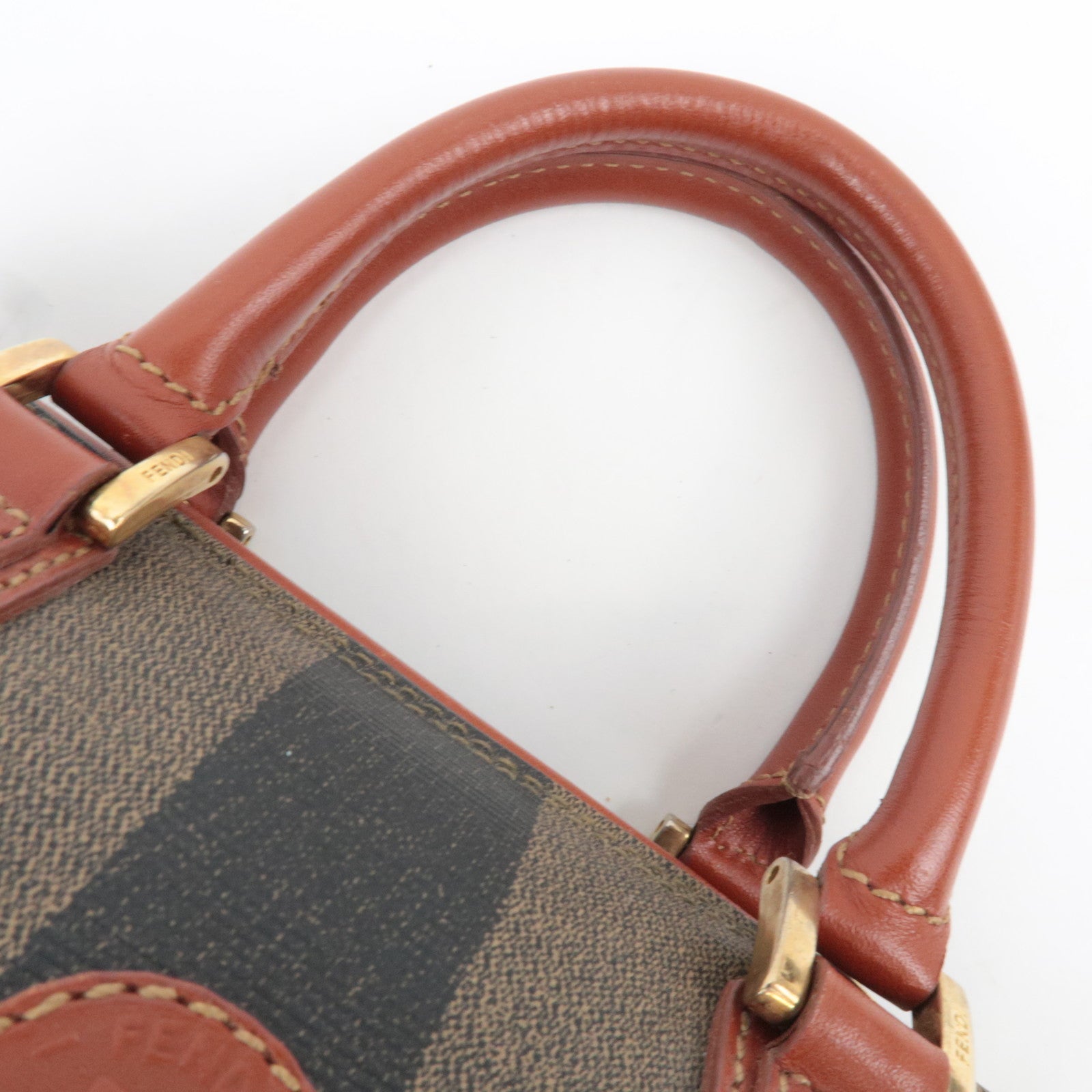 FENDI Pequin PVC Leather 2Way Handbag Khaki Black Brown 04597