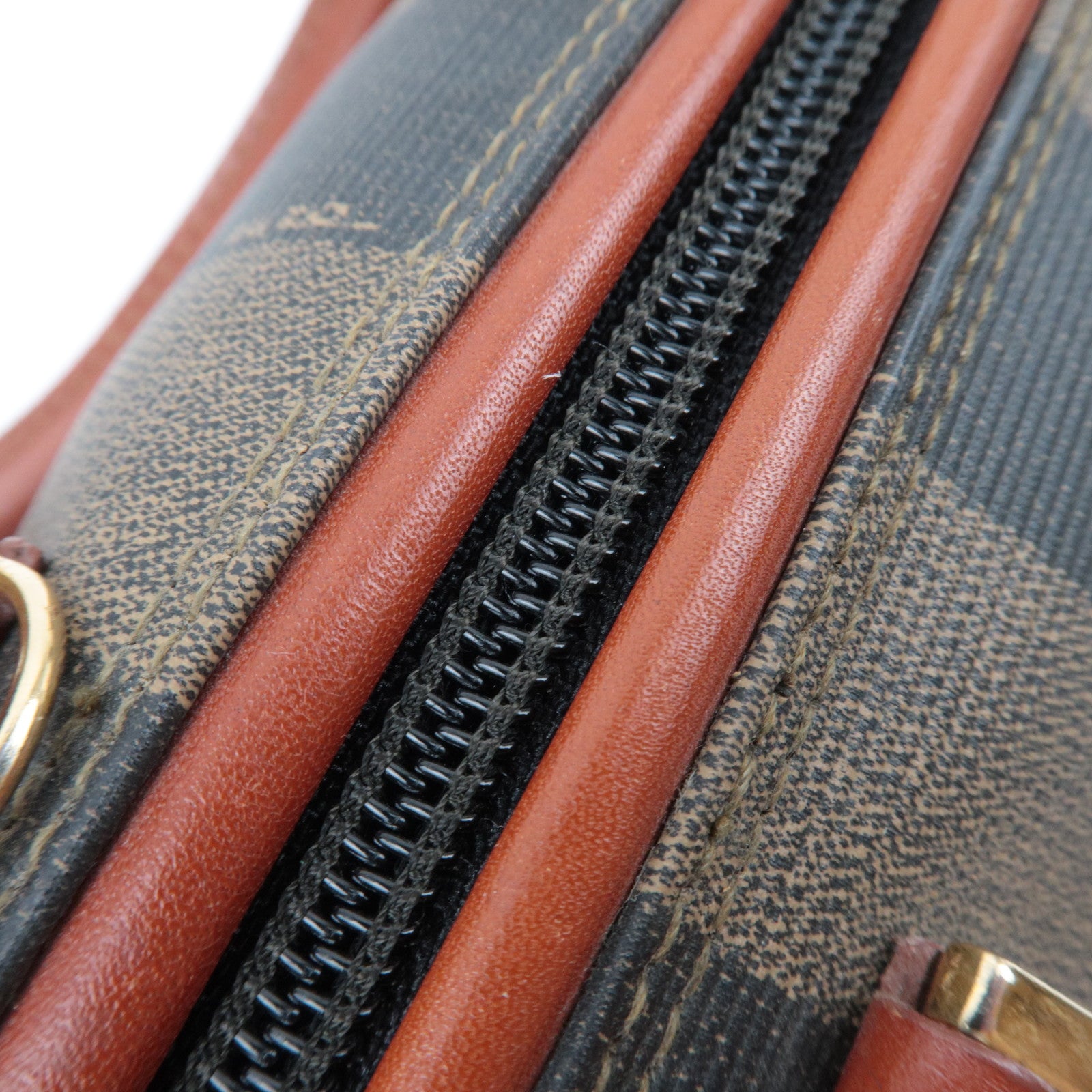 FENDI Pequin PVC Leather 2Way Handbag Khaki Black Brown 04597