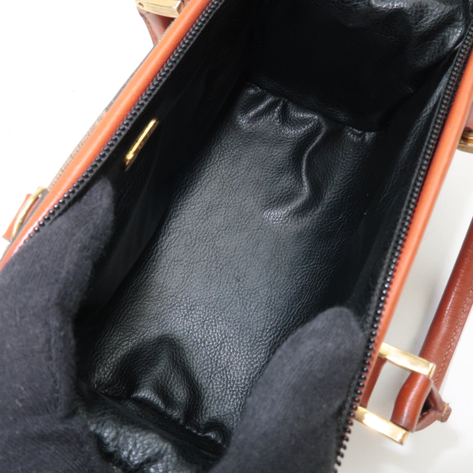 FENDI Pequin PVC Leather 2Way Handbag Khaki Black Brown 04597