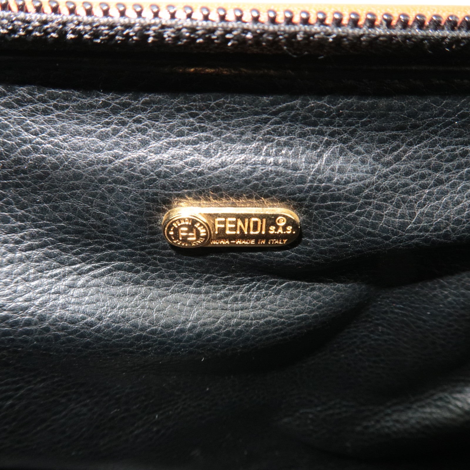 FENDI Pequin PVC Leather 2Way Handbag Khaki Black Brown 04597