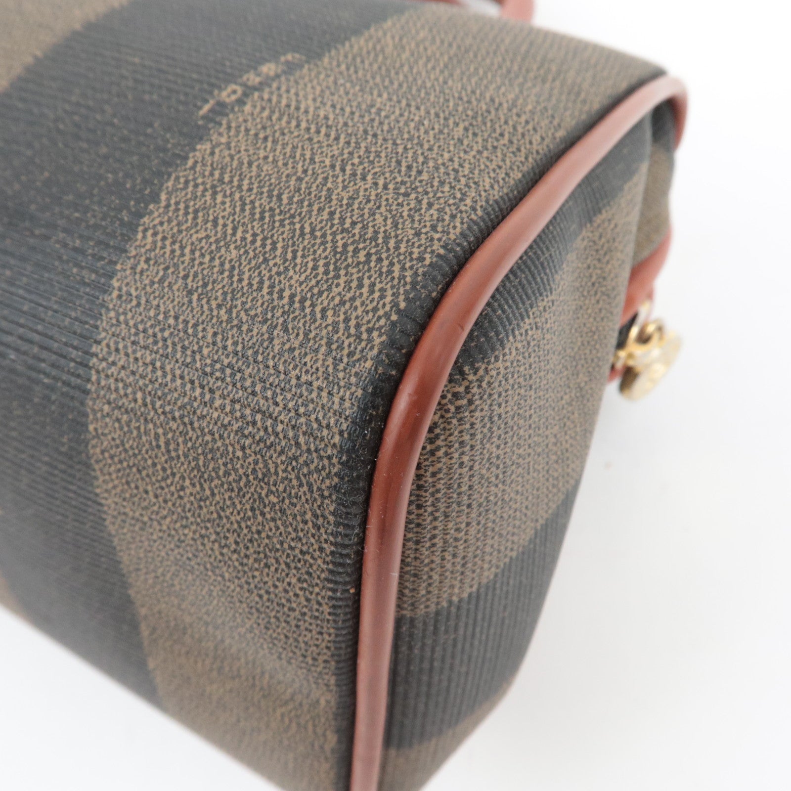 FENDI Pequin PVC Leather 2Way Handbag Khaki Black Brown 04597