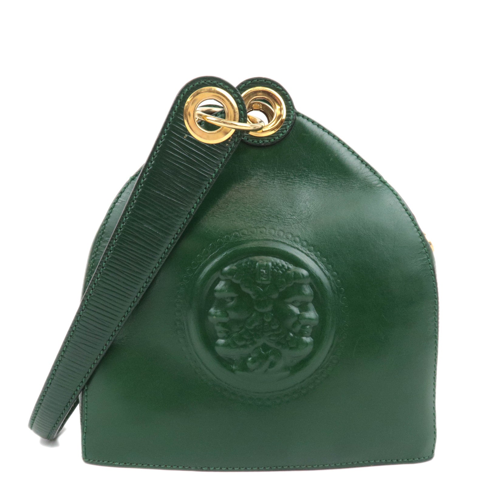 FENDI Vintage Leather Shoulder Bag Green   87122