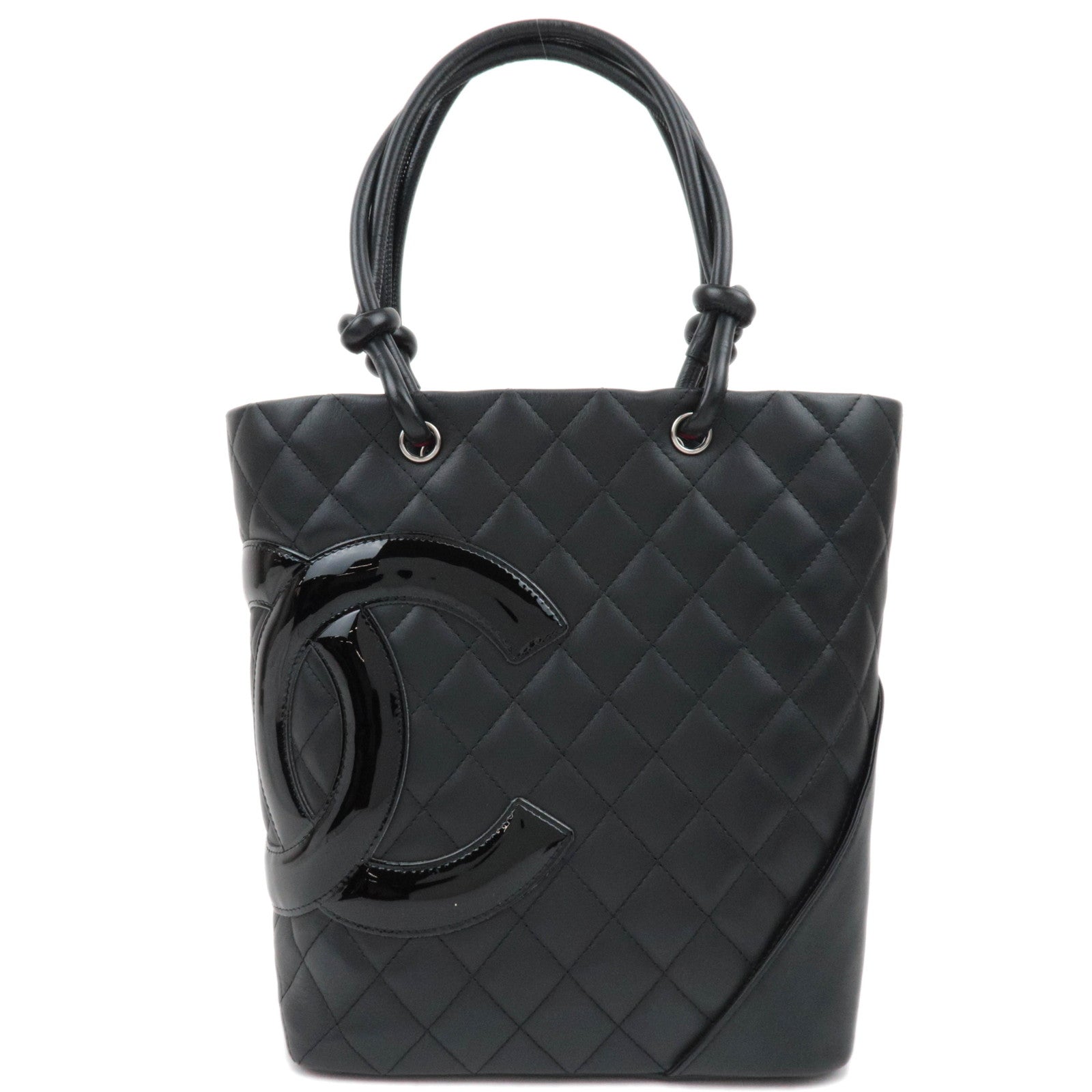 CHANEL Cambon Line Medium Tote Lambskin Patent Black A2516787128