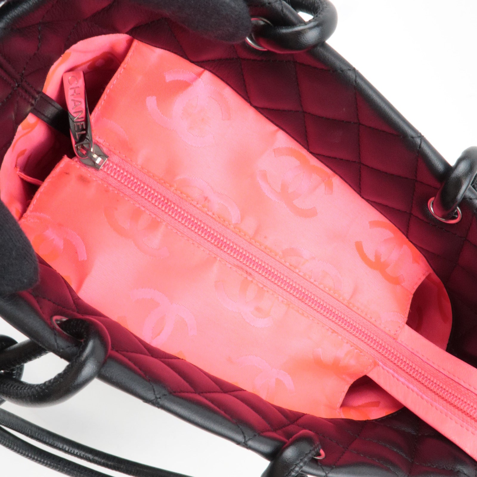 CHANEL Cambon Line Medium Tote Lambskin Patent Black A25167