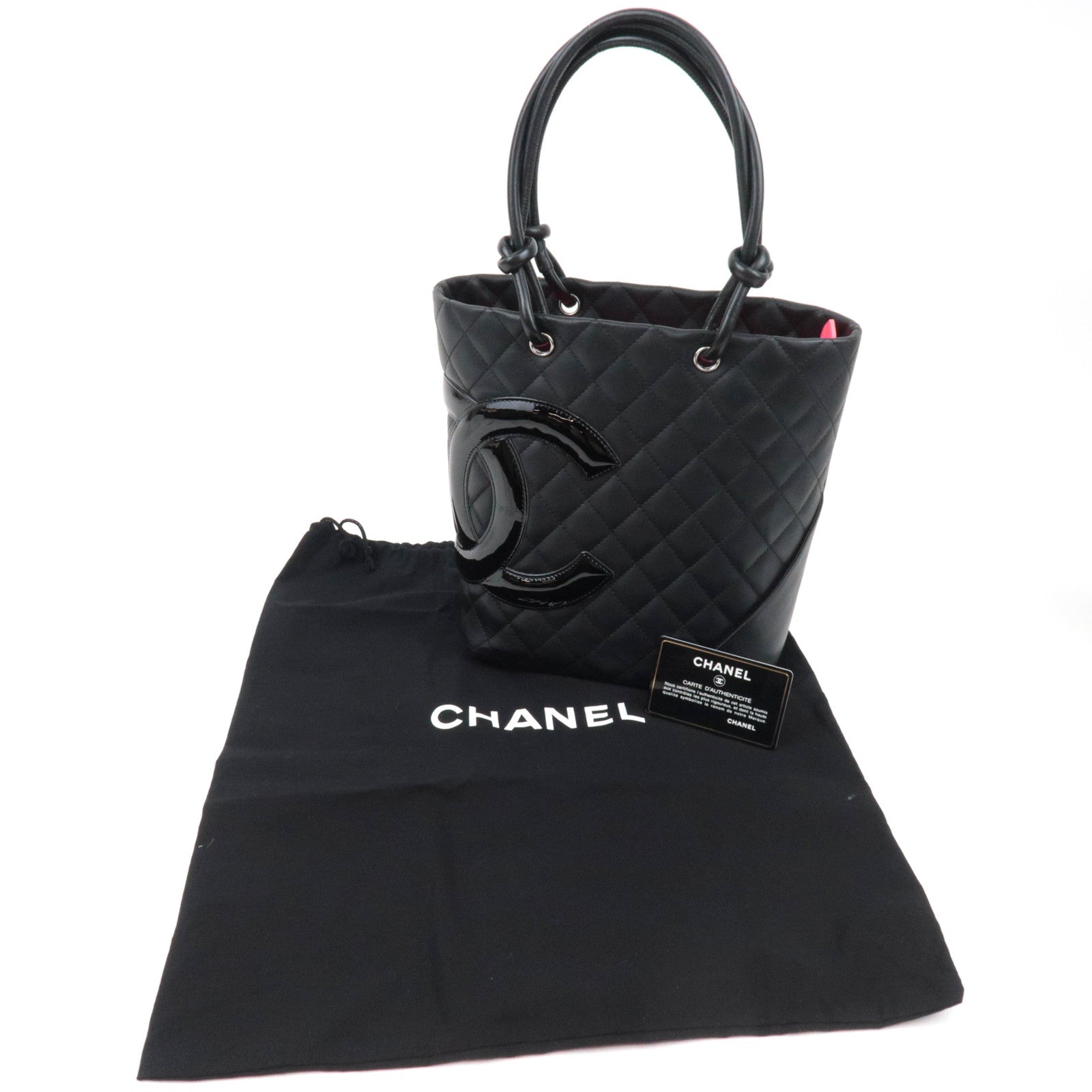 CHANEL Cambon Line Medium Tote Lambskin Patent Black A25167