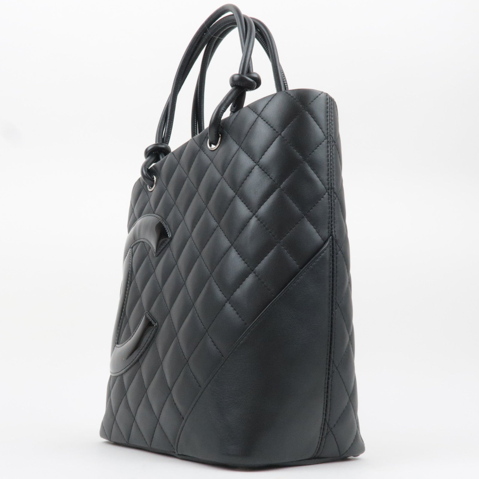 CHANEL Cambon Line Medium Tote Lambskin Patent Black A25167