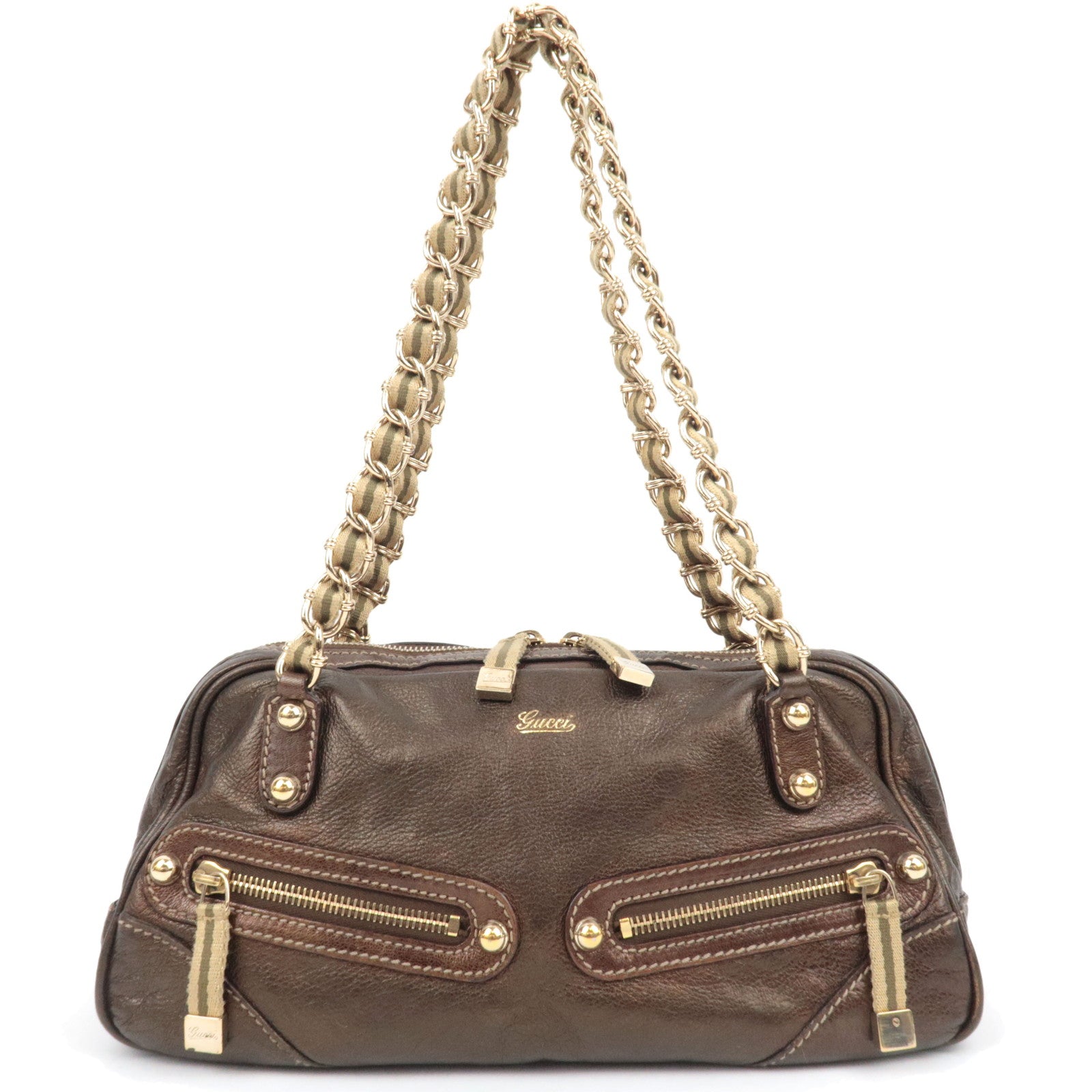 GUCCI Sherry Leather Chain Shoulder Bag Metallic Brown 15246287203