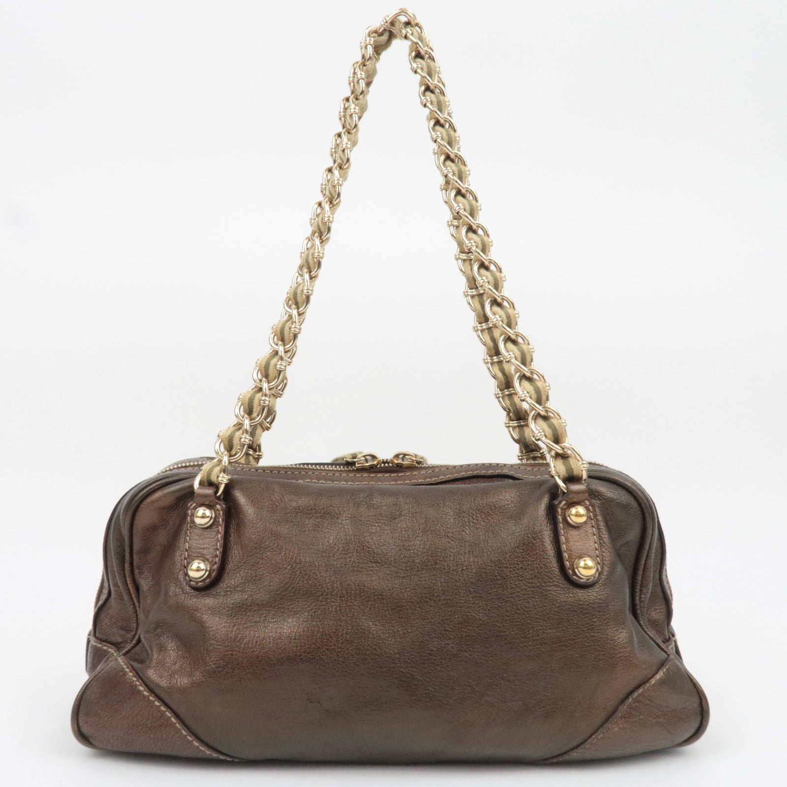 GUCCI Sherry Leather Chain Shoulder Bag Metallic Brown 152462