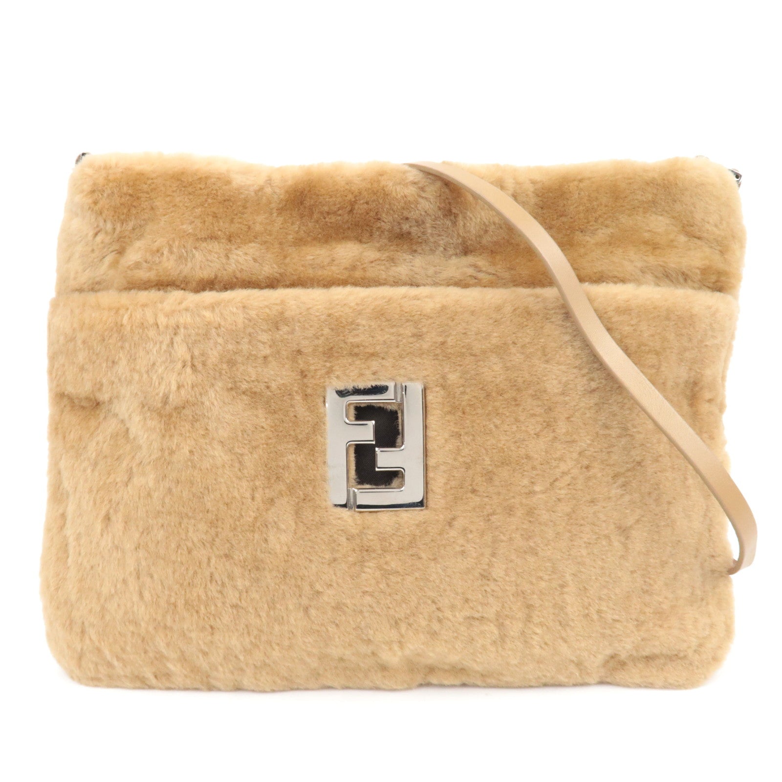 FENDI Fur Shoulder Bag Beige 1599887216
