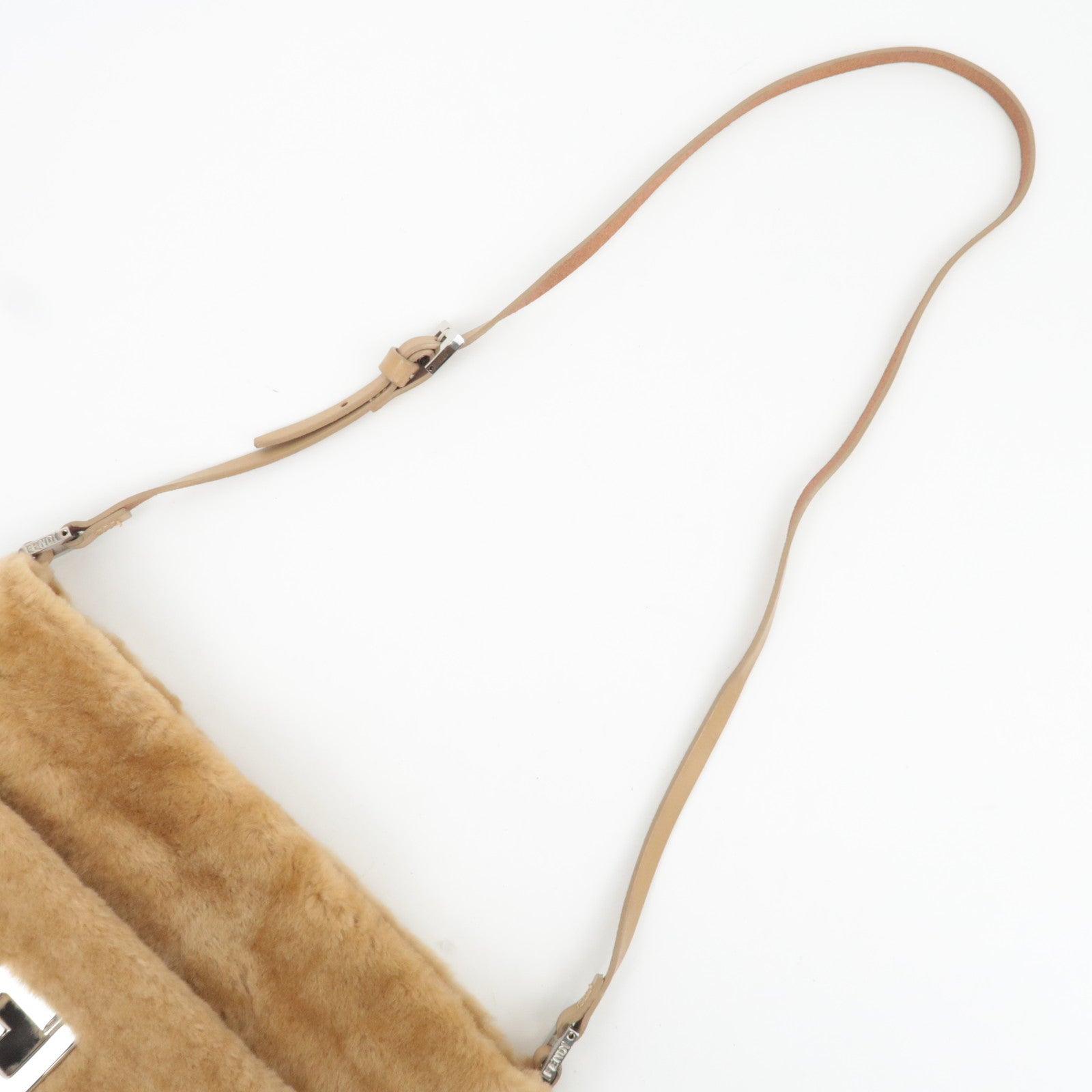 FENDI Fur Shoulder Bag Beige 15998