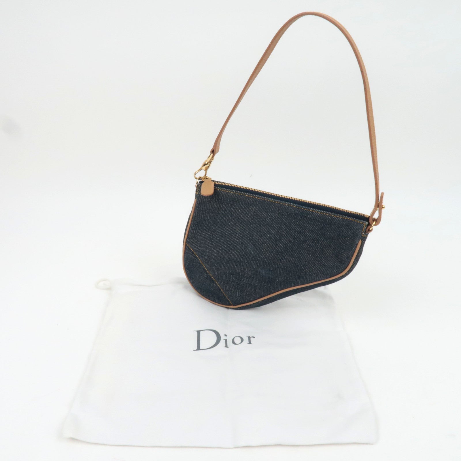Christian Dior Mini Denim Saddle Bag Navy Beige