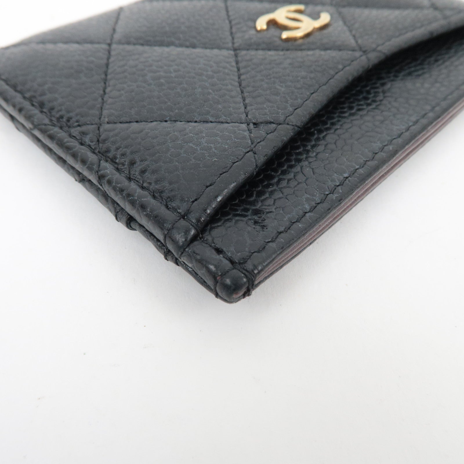 CHANEL Matelasse Caviarskin Card Case Black