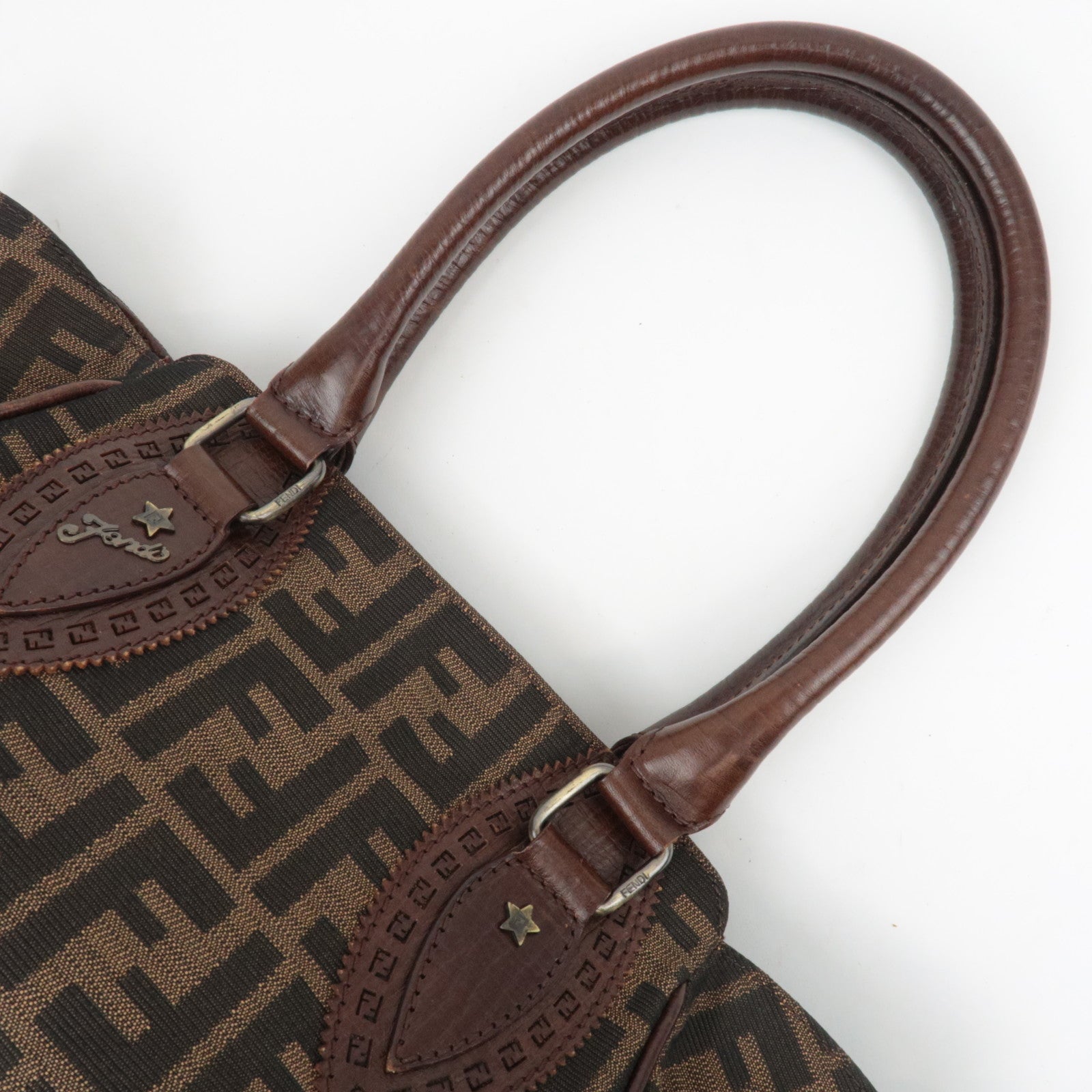 FENDI Zucca Canvas Leather Tote Bag Shoulder Bag 8BN157