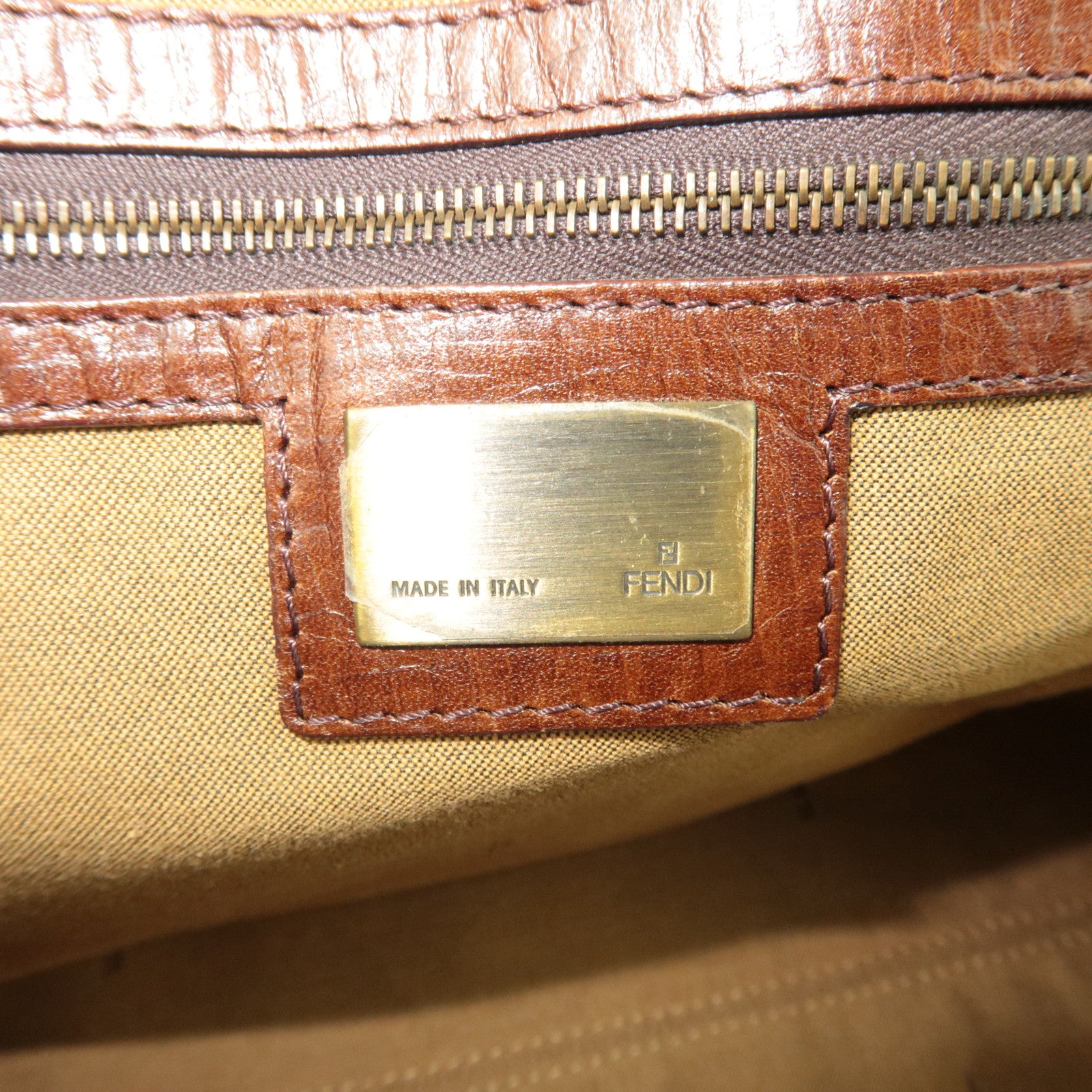 FENDI Zucca Canvas Leather Tote Bag Shoulder Bag 8BN157