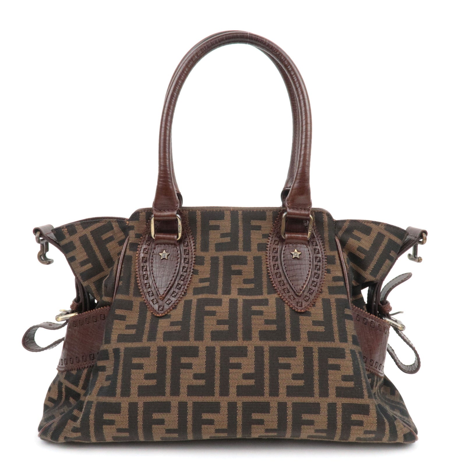 FENDI Zucca Canvas Leather Tote Bag Shoulder Bag 8BN157