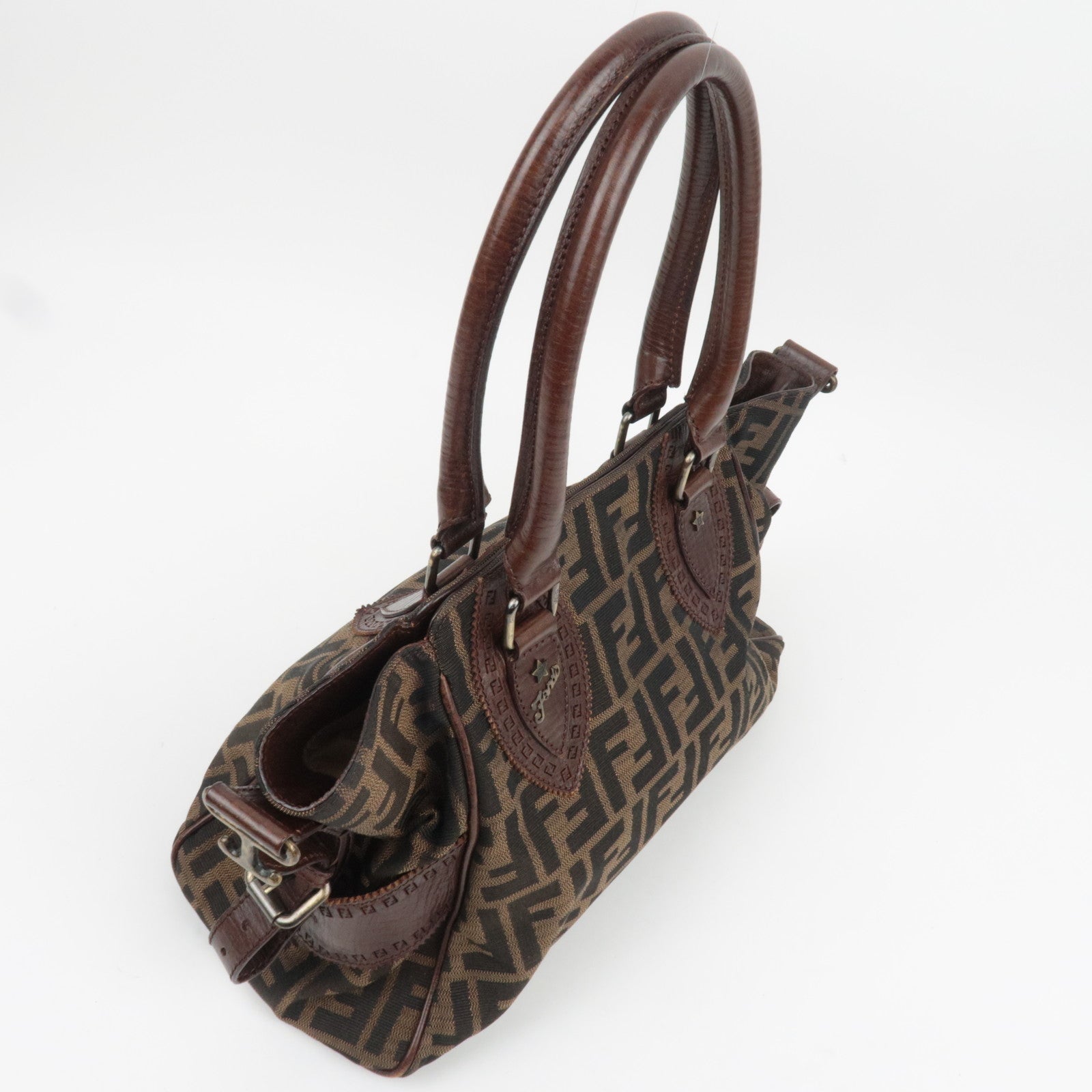 FENDI Zucca Canvas Leather Tote Bag Shoulder Bag 8BN157
