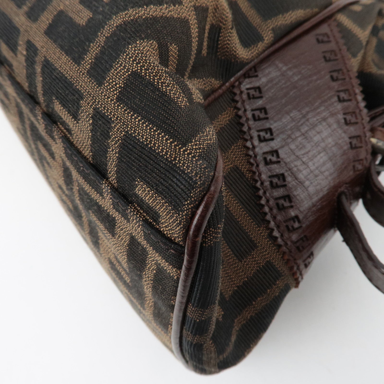 FENDI Zucca Canvas Leather Tote Bag Shoulder Bag 8BN157