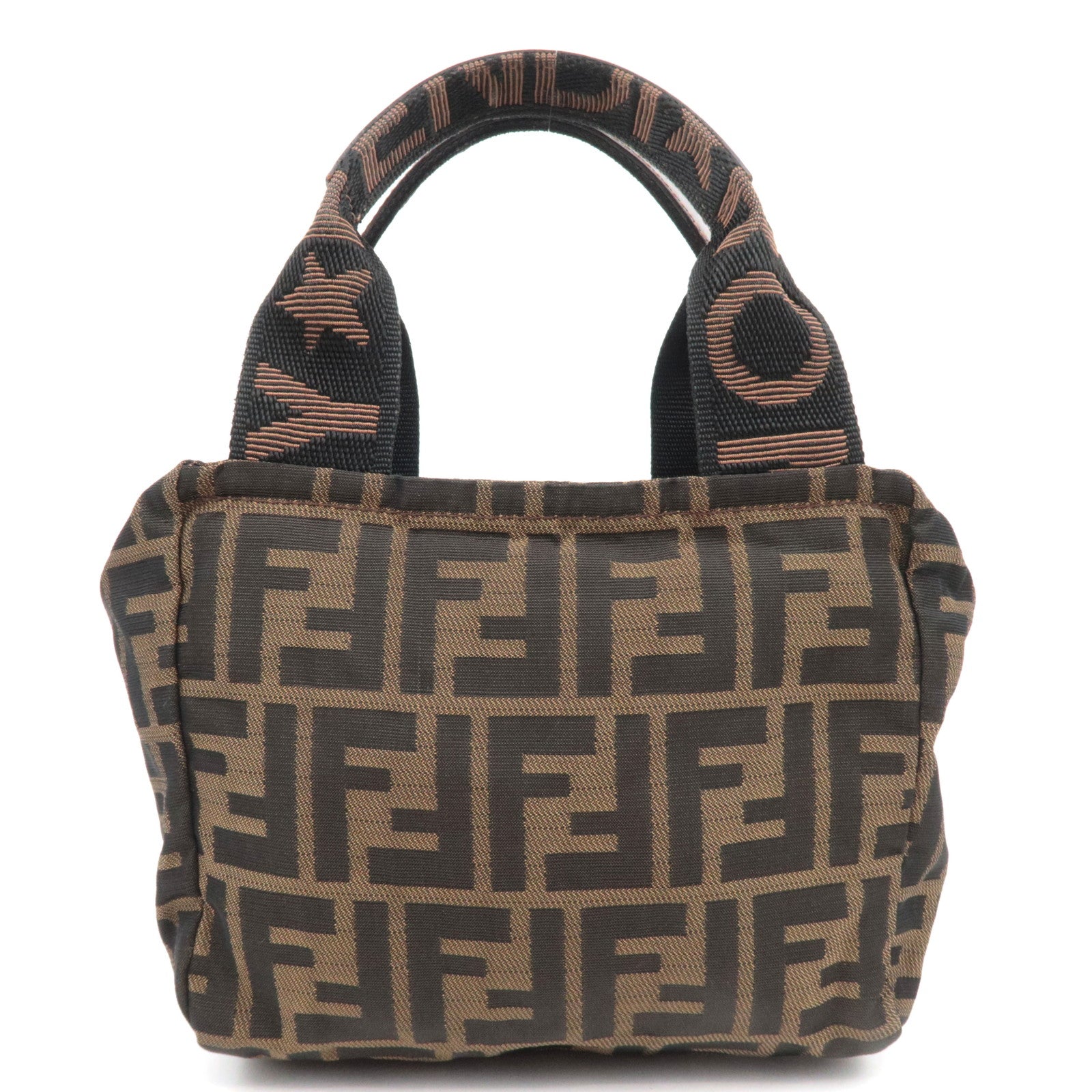 FENDI Zucca Canvas Leather Handbag Brown Black 2654187260