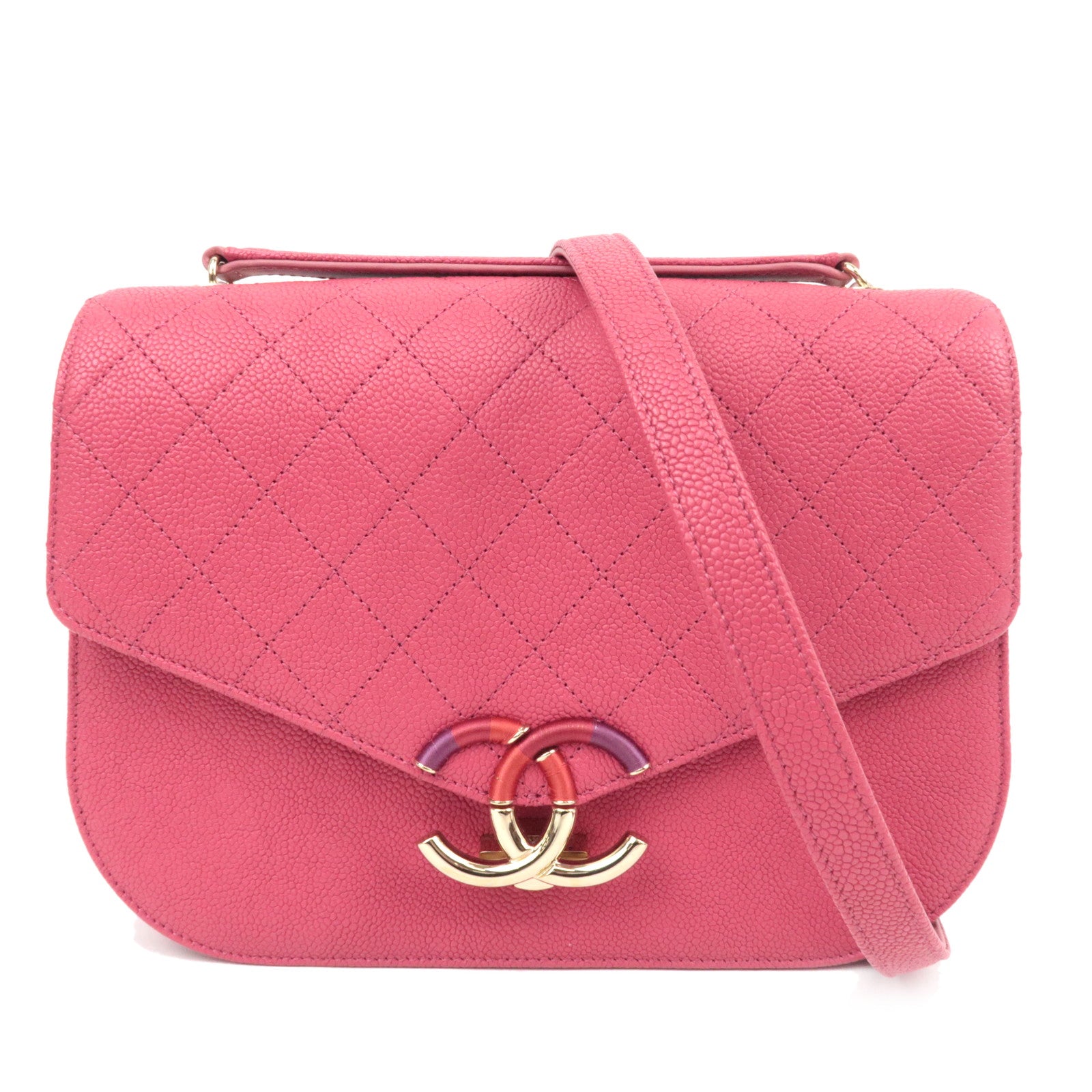 CHANEL Matelasse CC Coil Caviarskin 2Way Chain Shoulder Bag Pink A9365987265