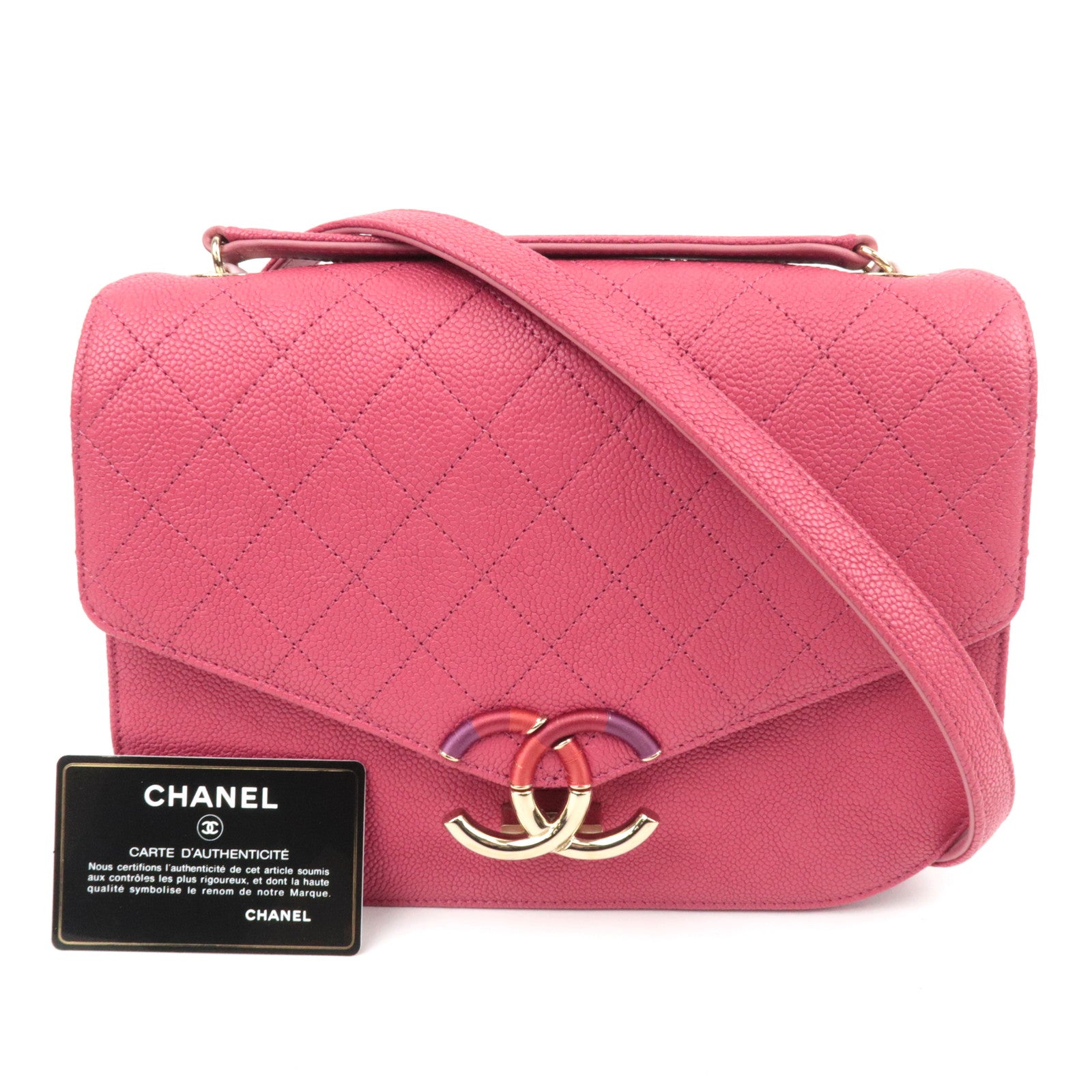 CHANEL Matelasse CC Coil Caviarskin 2Way Chain Shoulder Bag Pink A93659