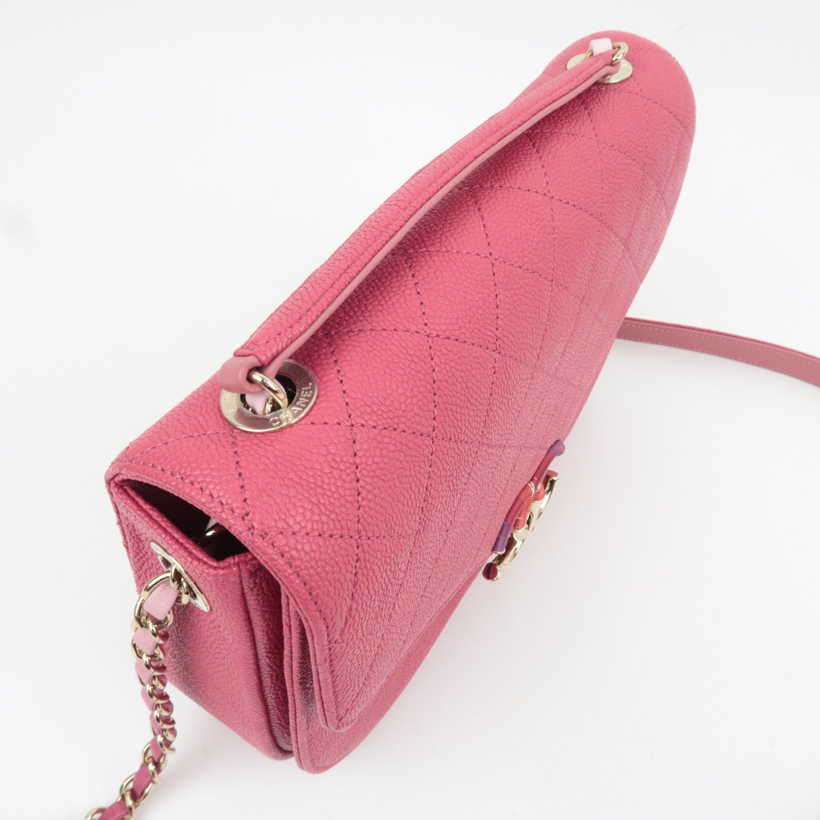 CHANEL Matelasse CC Coil Caviarskin 2Way Chain Shoulder Bag Pink A93659