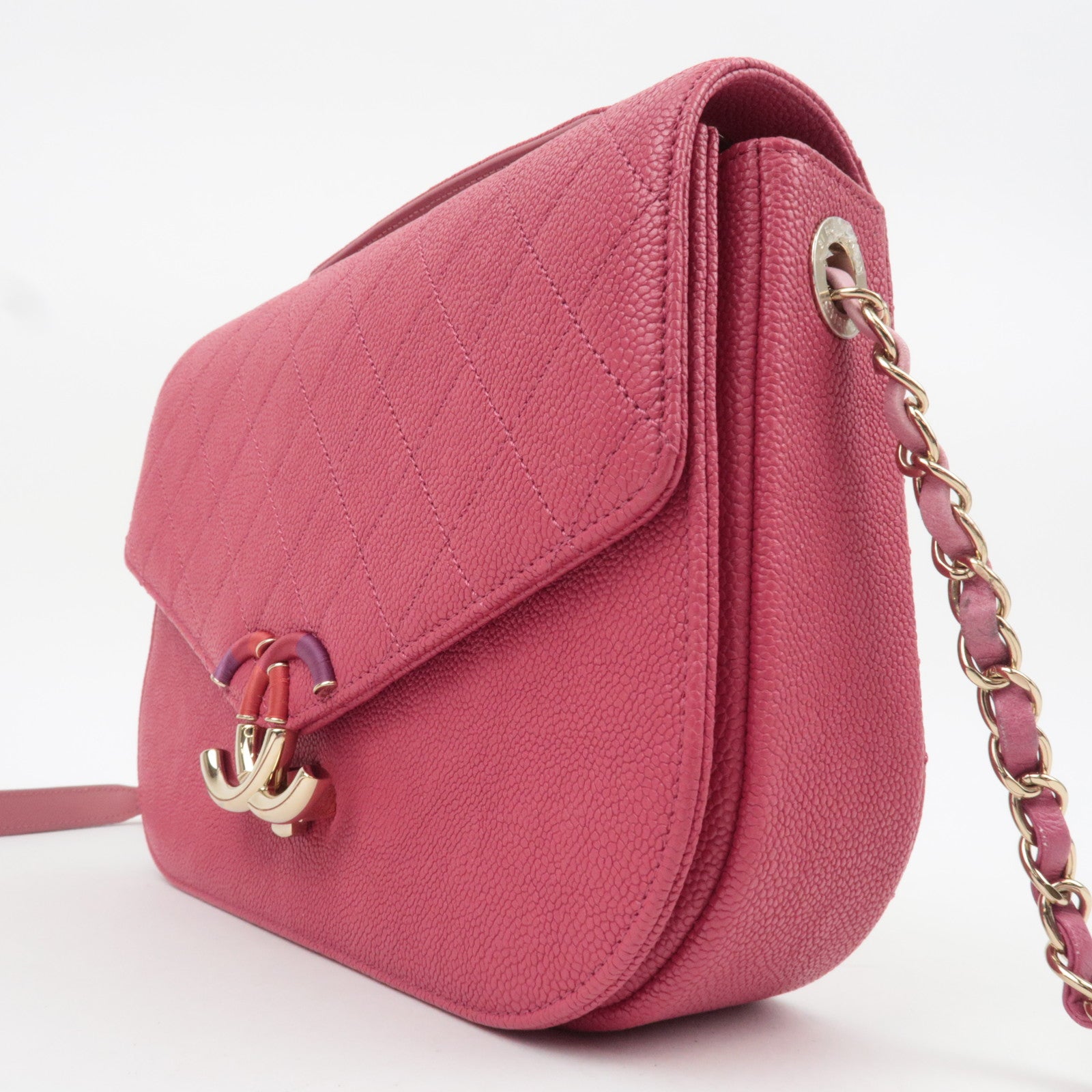 CHANEL Matelasse CC Coil Caviarskin 2Way Chain Shoulder Bag Pink A93659