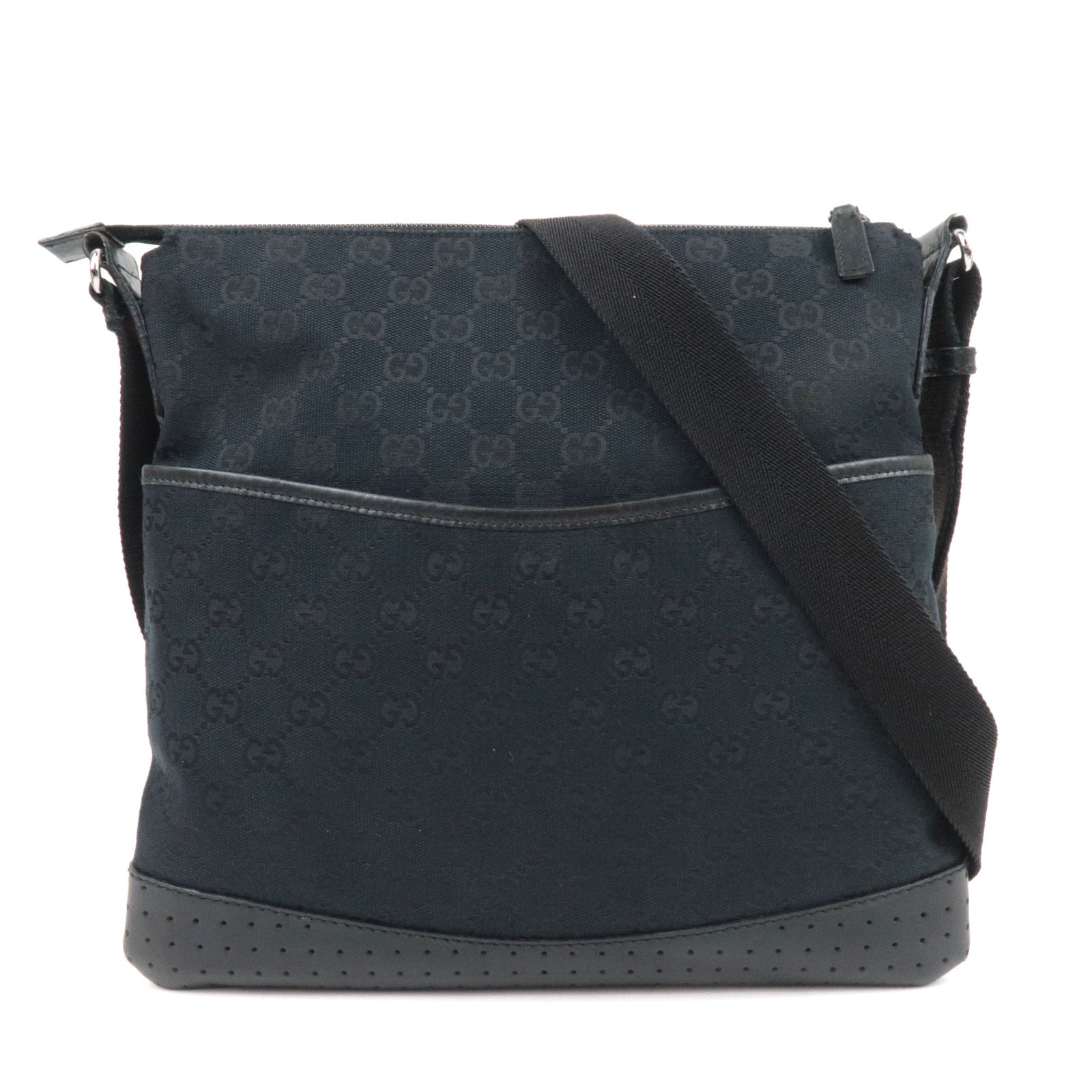 GUCCI GG Canvas Leather Shoulder Bag Black 14585787274