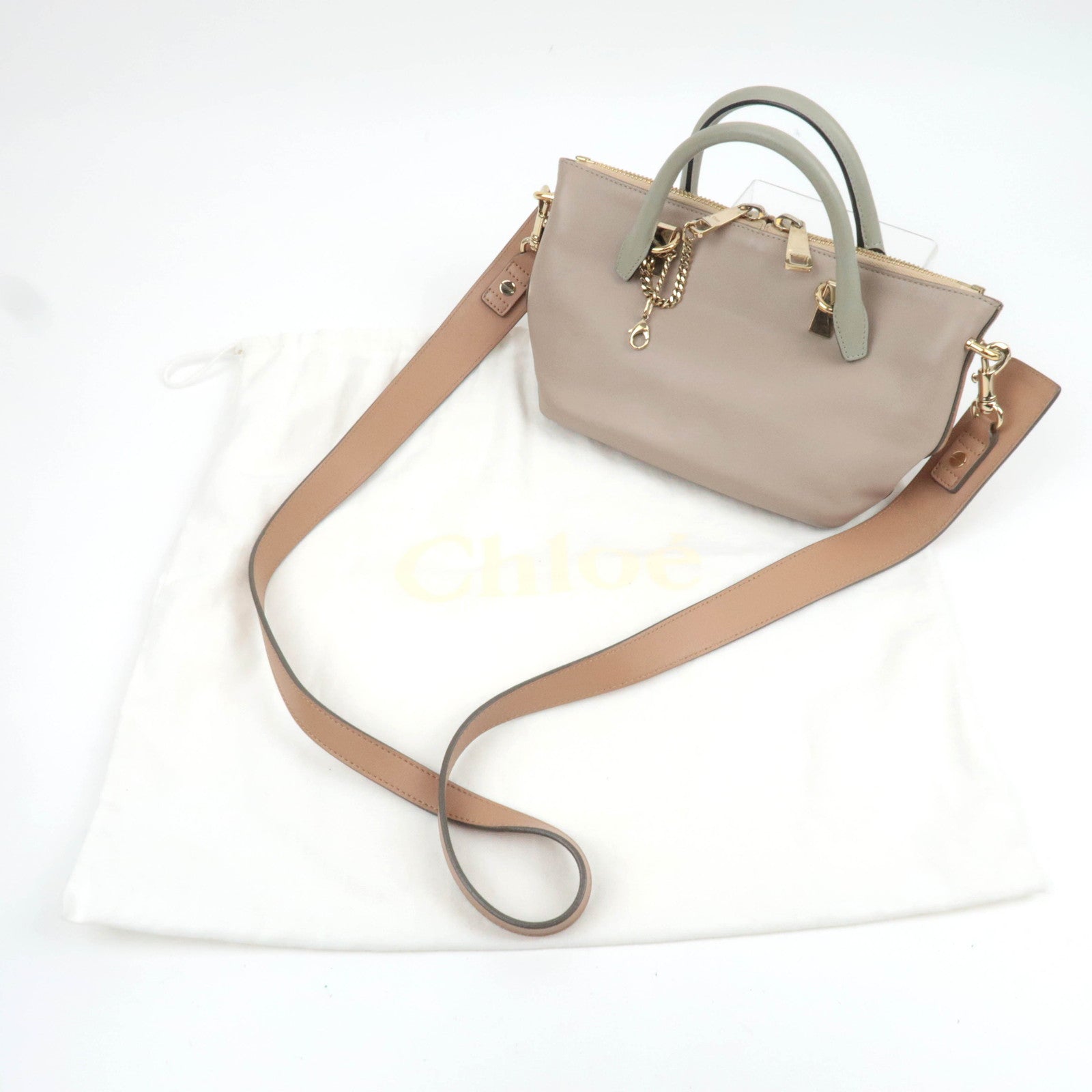 Chloe Bailey 2Way Leather Handbag Beige Greige