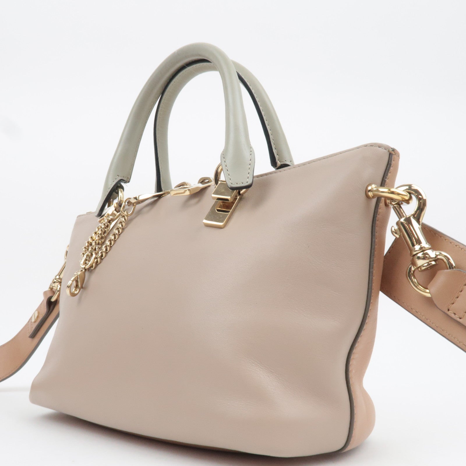 Chloe Bailey 2Way Leather Handbag Beige Greige