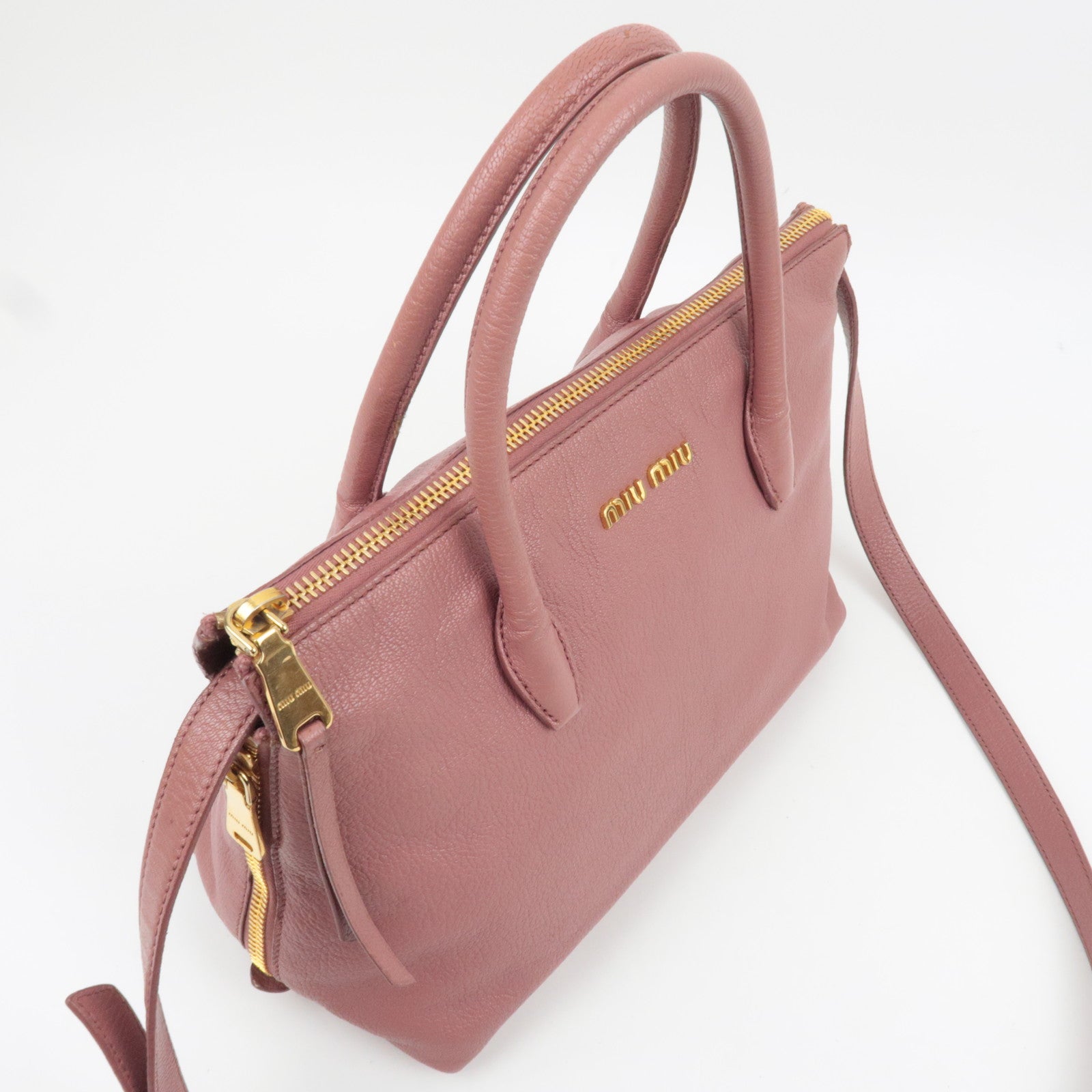 MIU MIU Madras Leather 2Way Handbag Pink